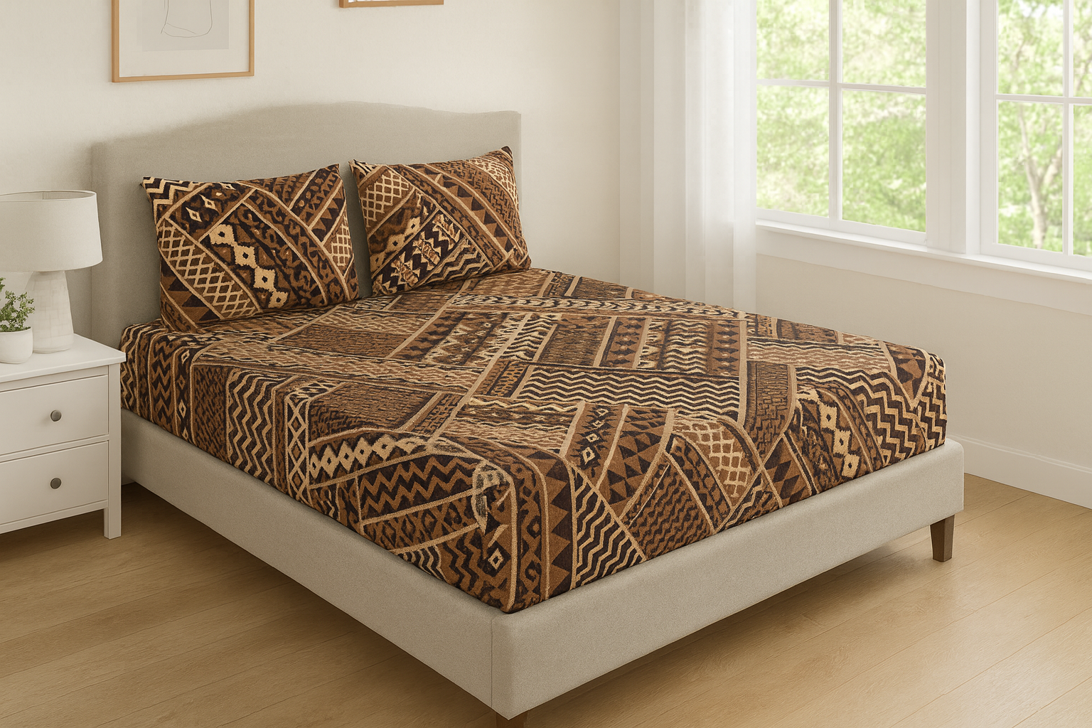 Woolen Double 320 TC Bedsheet - Brown