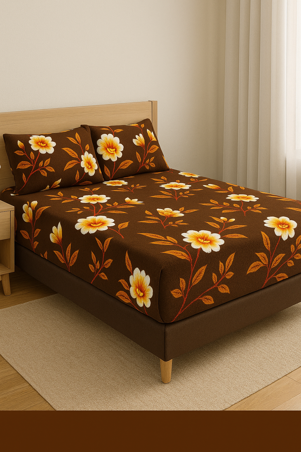 Woolen Double 320 TC Floral Bedsheet - Multicolor