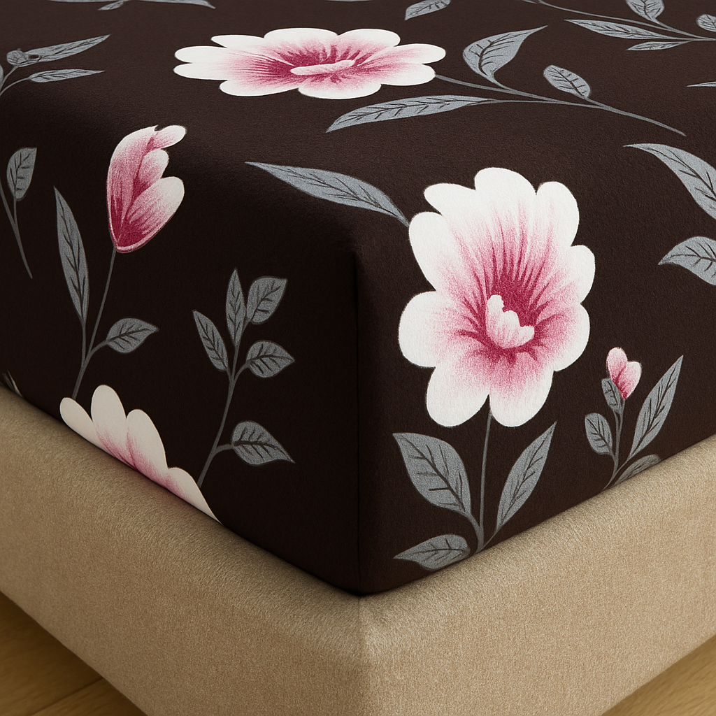 Woolen Double 320 TC Floral Bedsheet - Chocolate