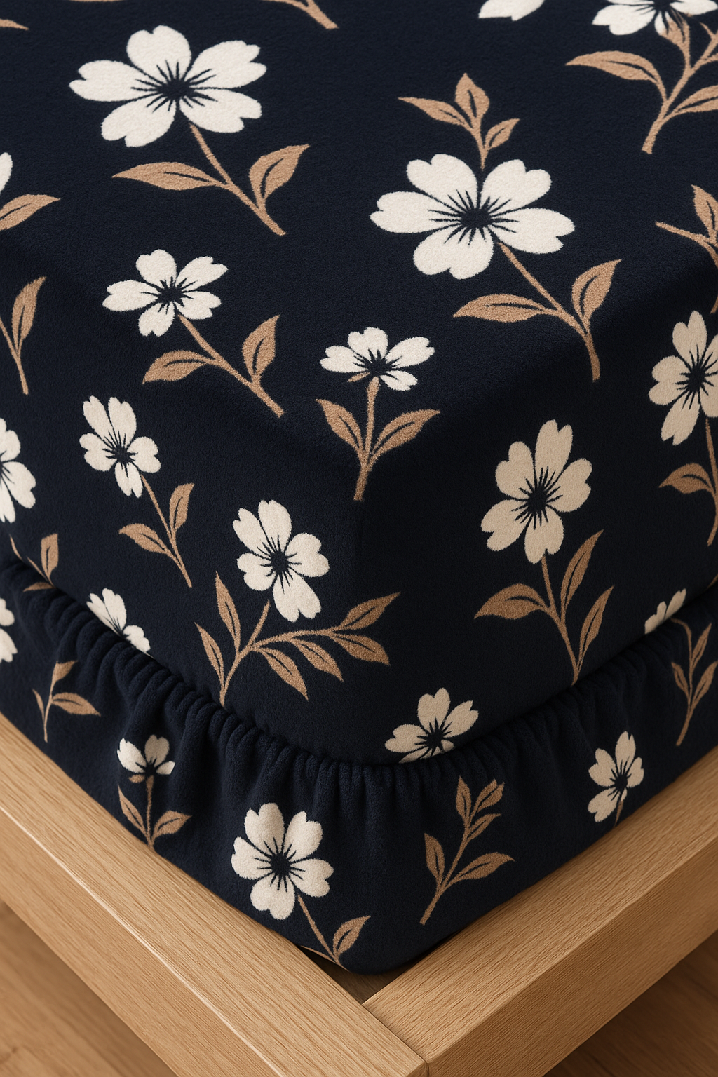Woolen Double 320 TC Floral Bedsheet - Dark Blue