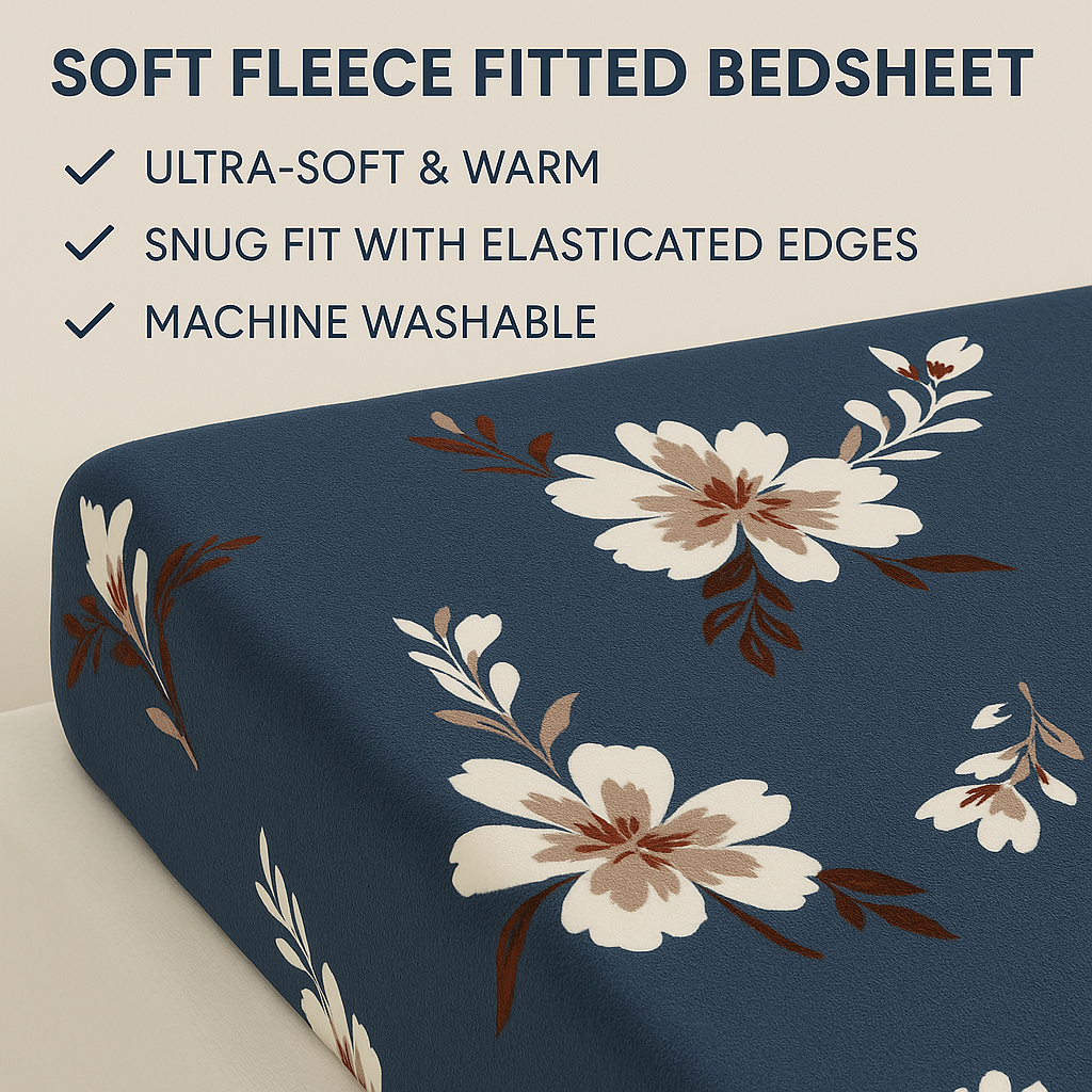 Woolen Double 320 TC Floral Bedsheet - Blue
