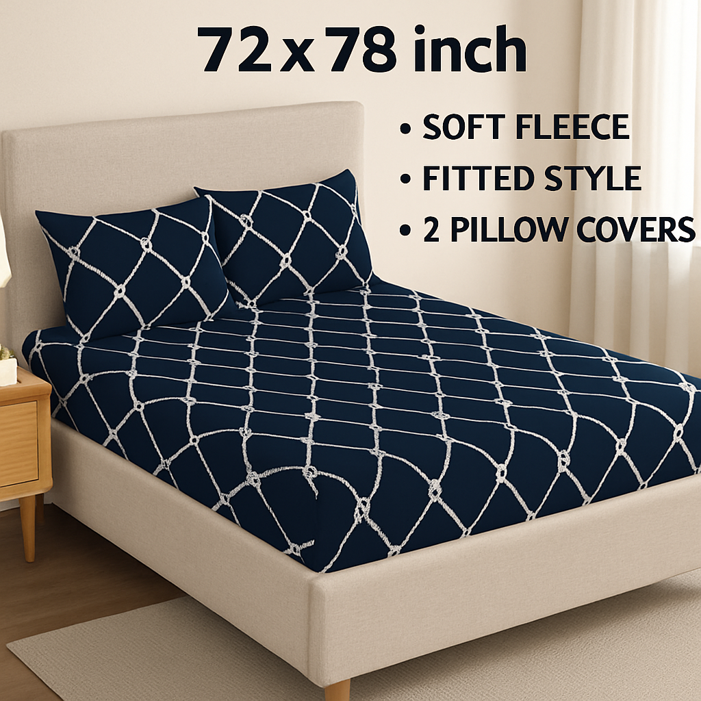 Woolen Double 320 TC Bedsheet - Rope Blue