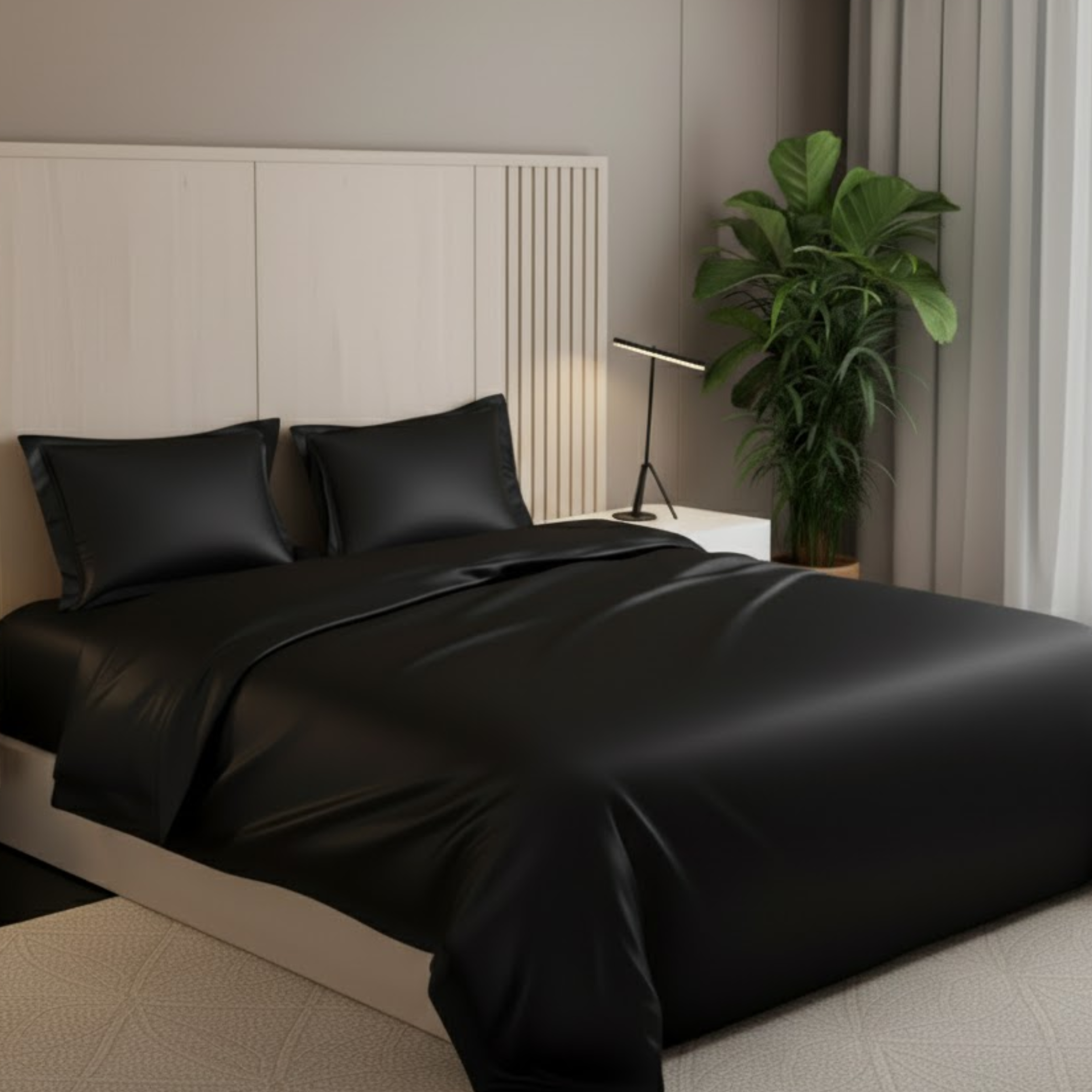 Azure Satin Fitted Bedsheet Set - Black