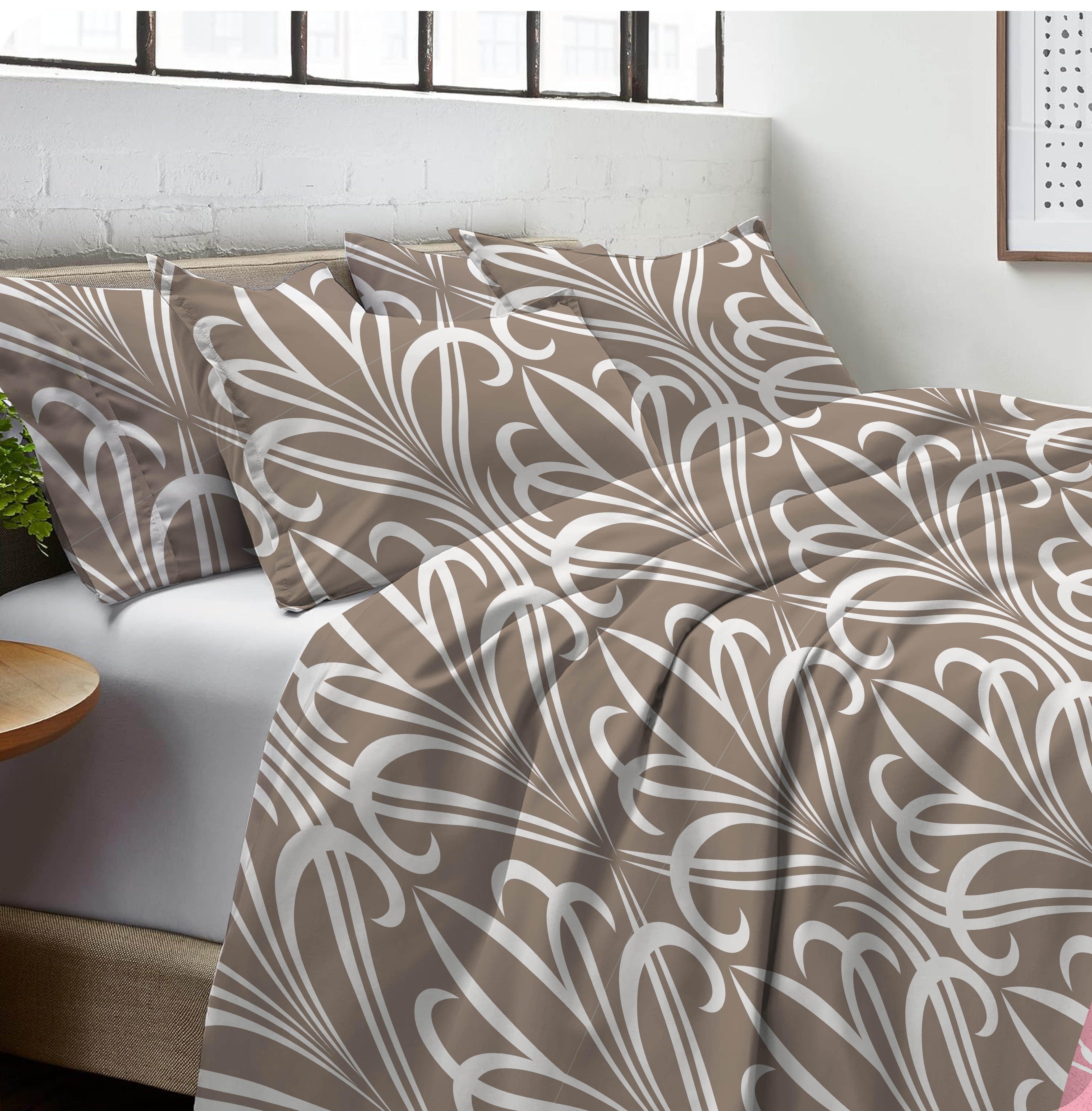 Brown Mist Vintage Vines Double Bedsheet Set