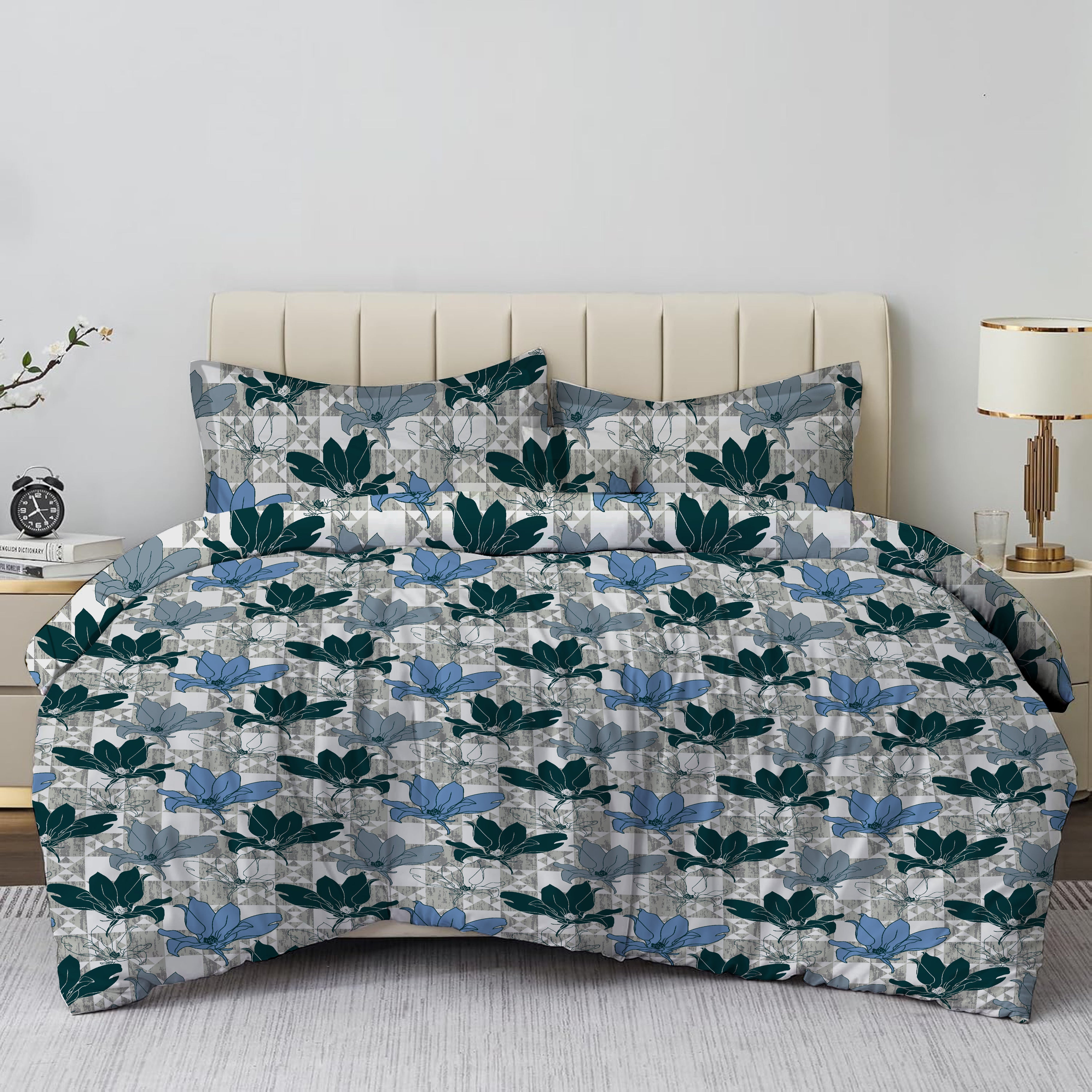 Blue Floral Double Bedsheet Set