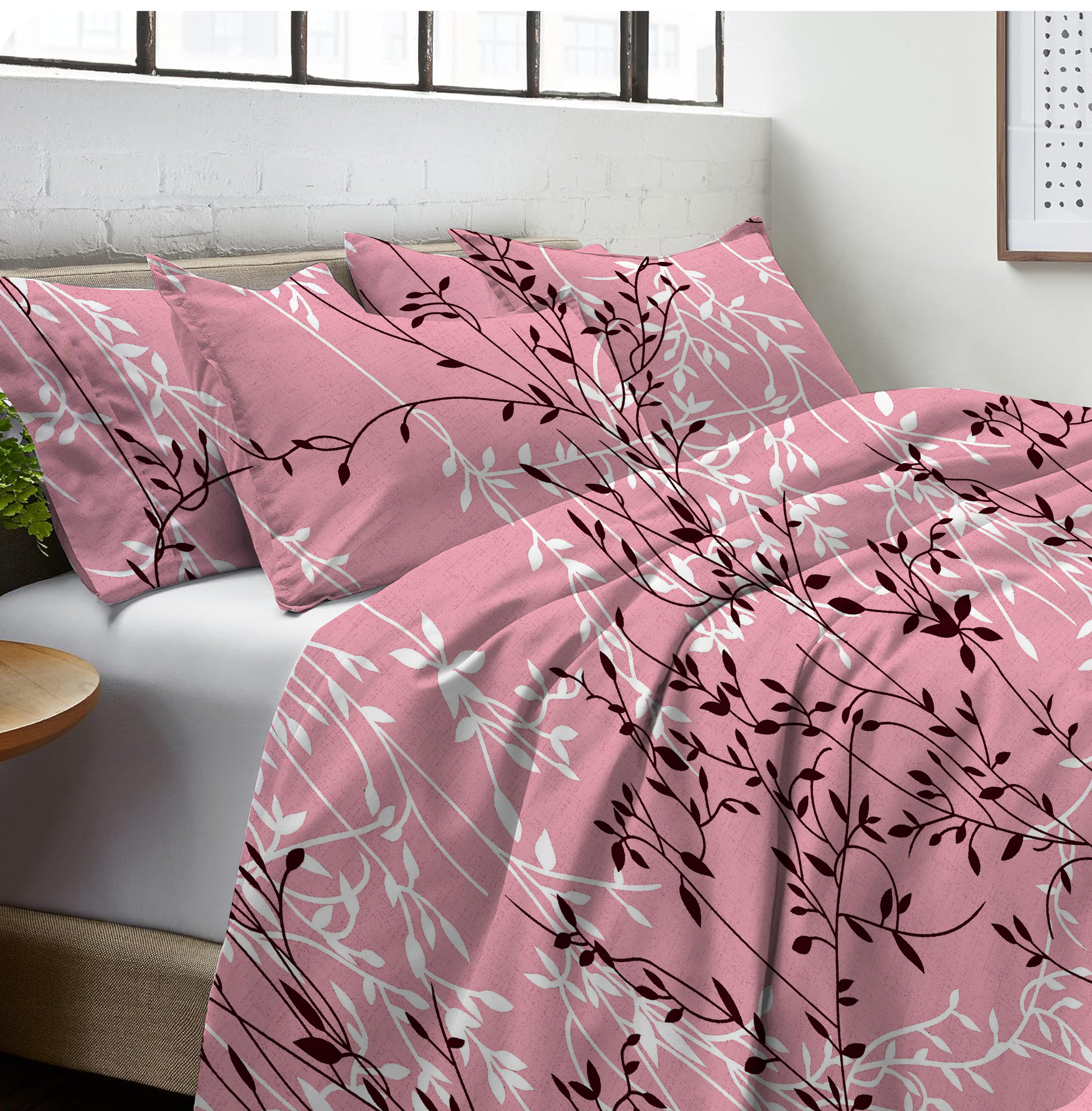 Pink Floral Double Bedsheet Set