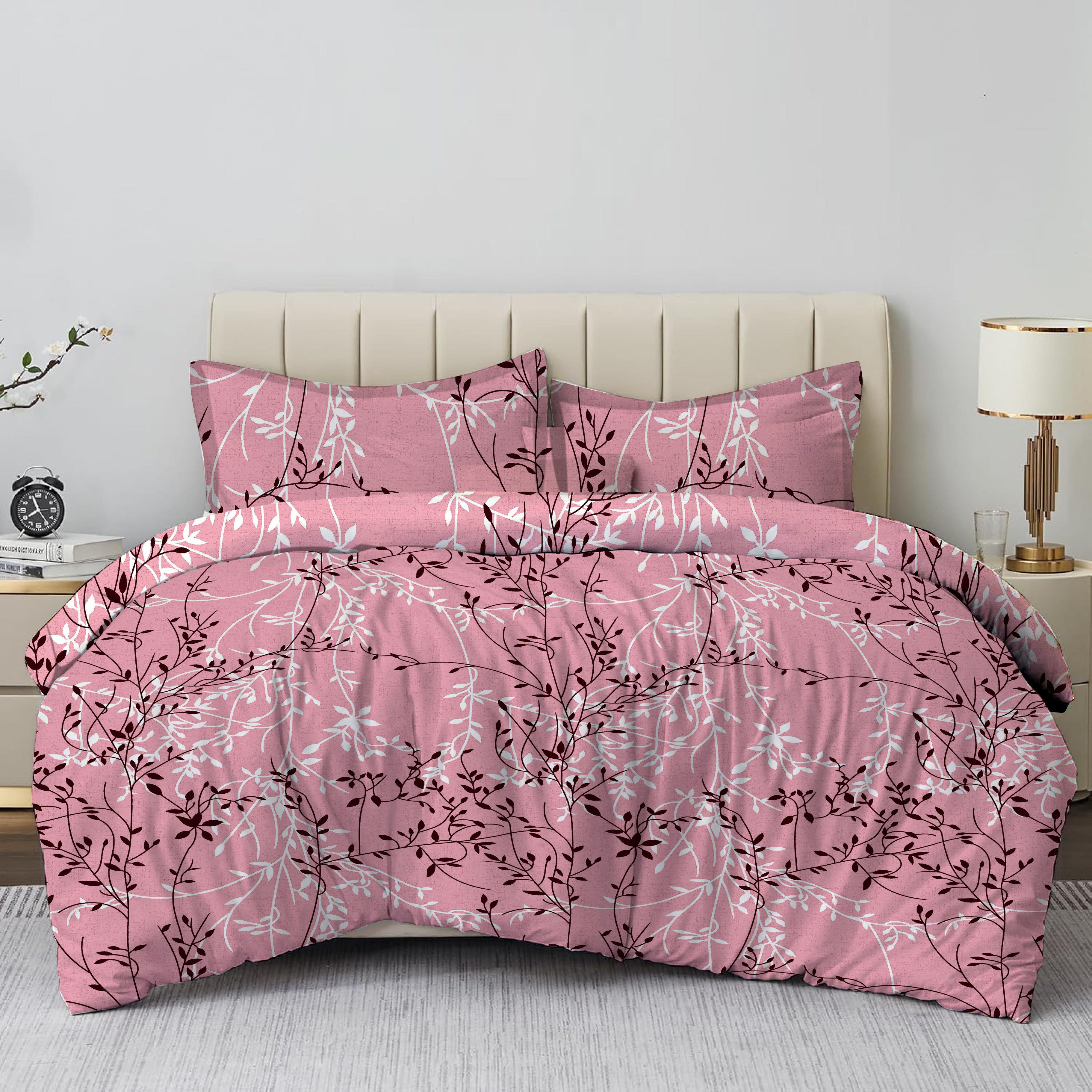 Pink Floral Double Bedsheet Set