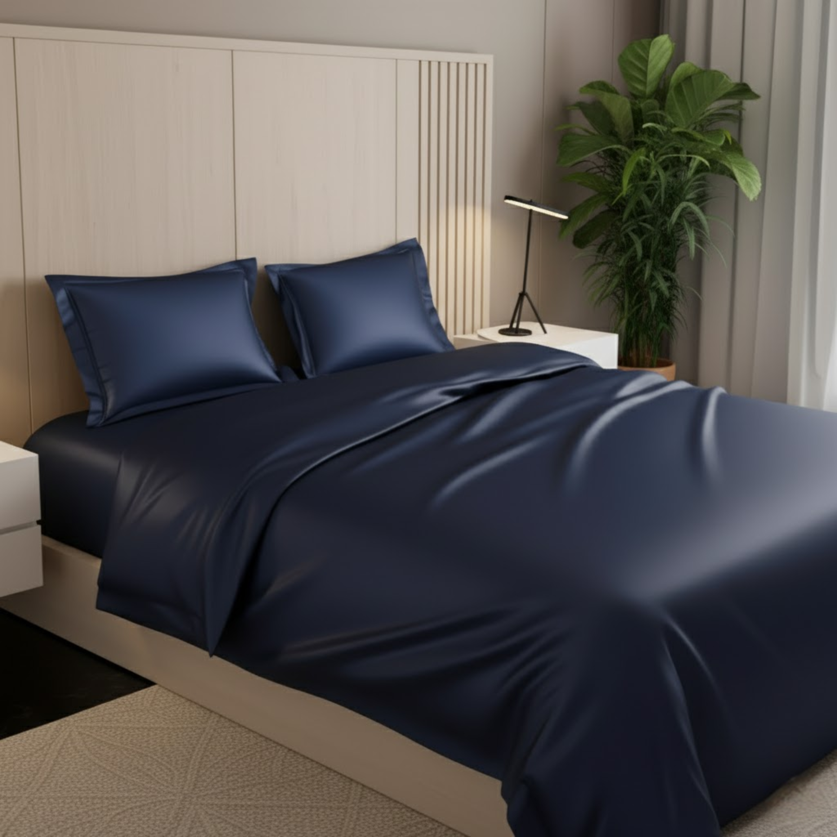 Azure Satin Fitted Bedsheet Set - Royal Blue