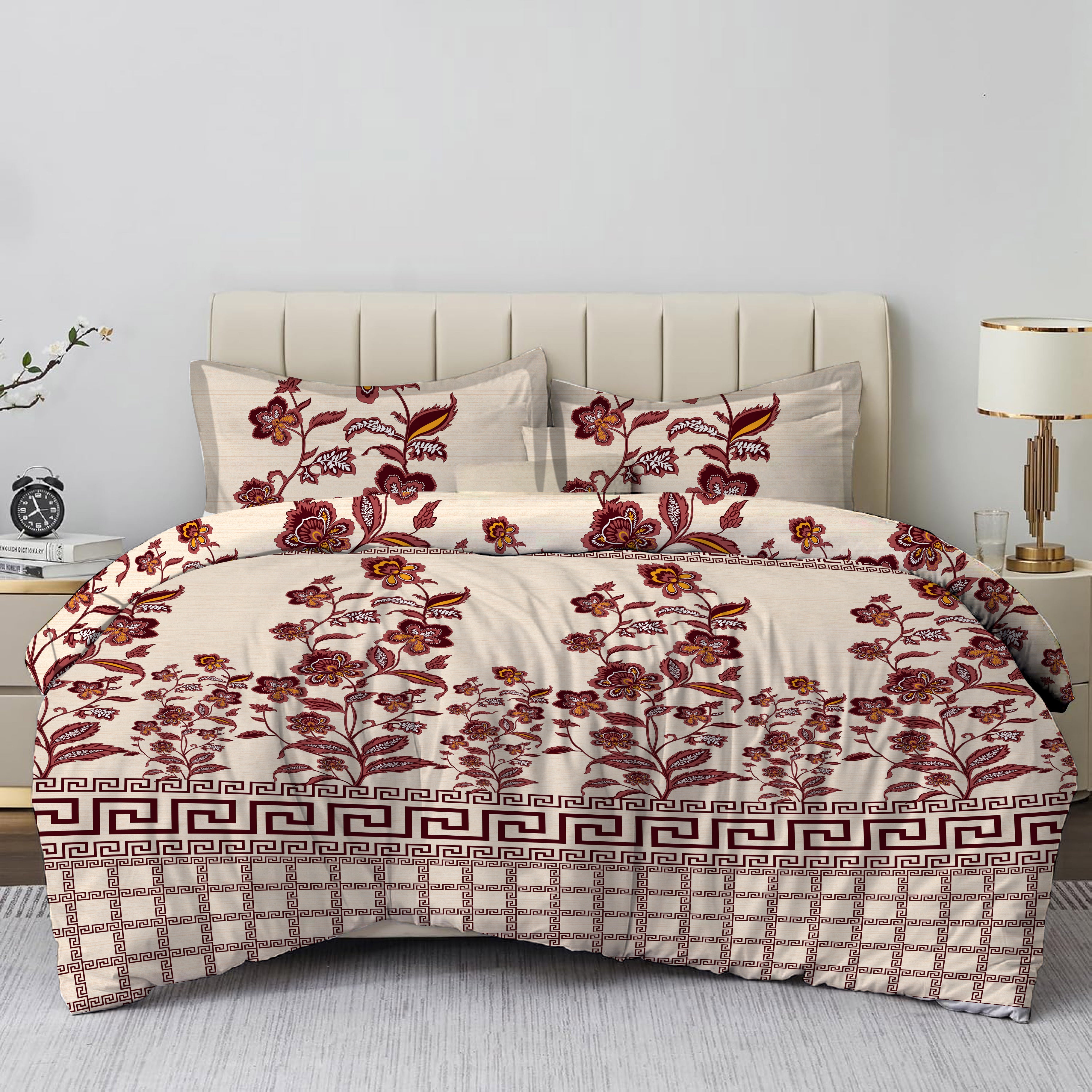 Sapphire Haze Artisan Print Floral Double Bedsheet Set