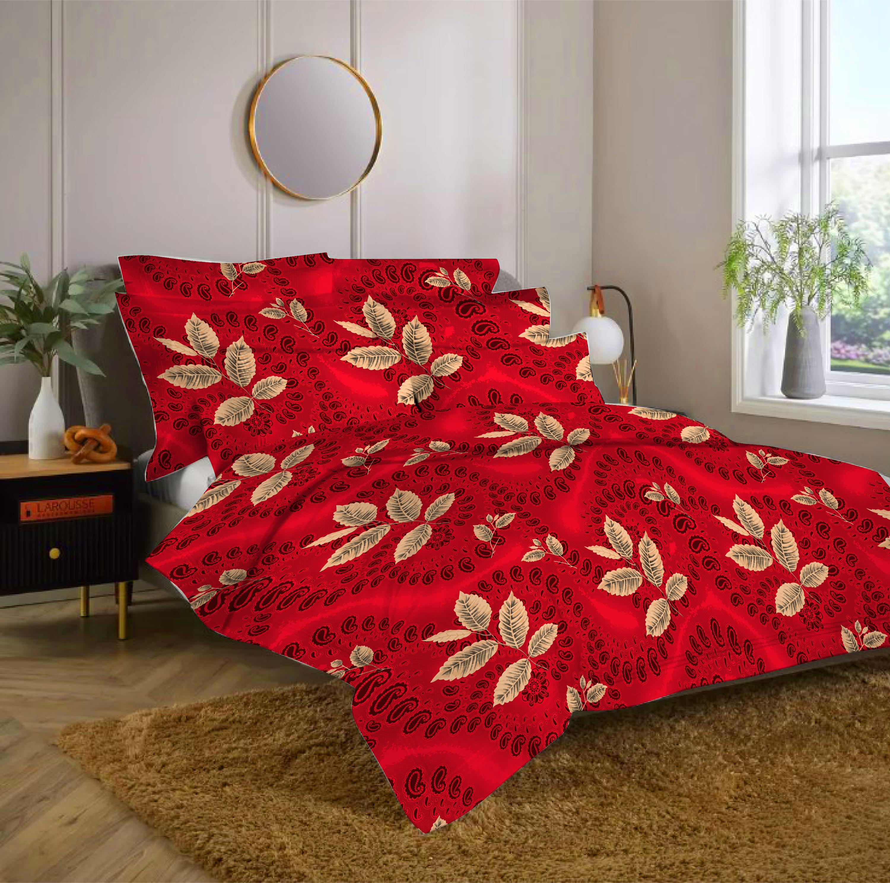 Fiery Red Floral Double Bedsheet Set
