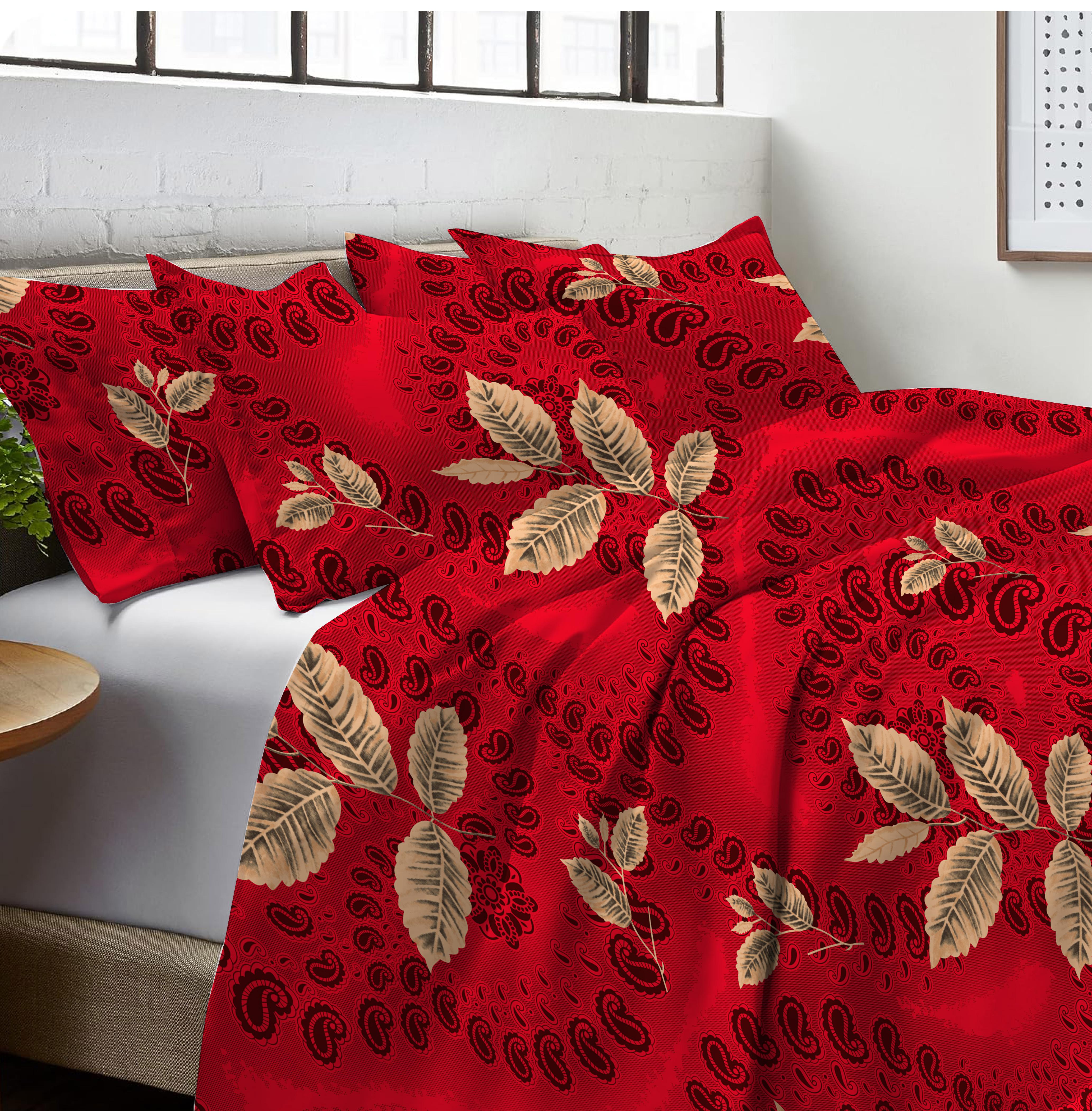 Fiery Red Floral Double Bedsheet Set