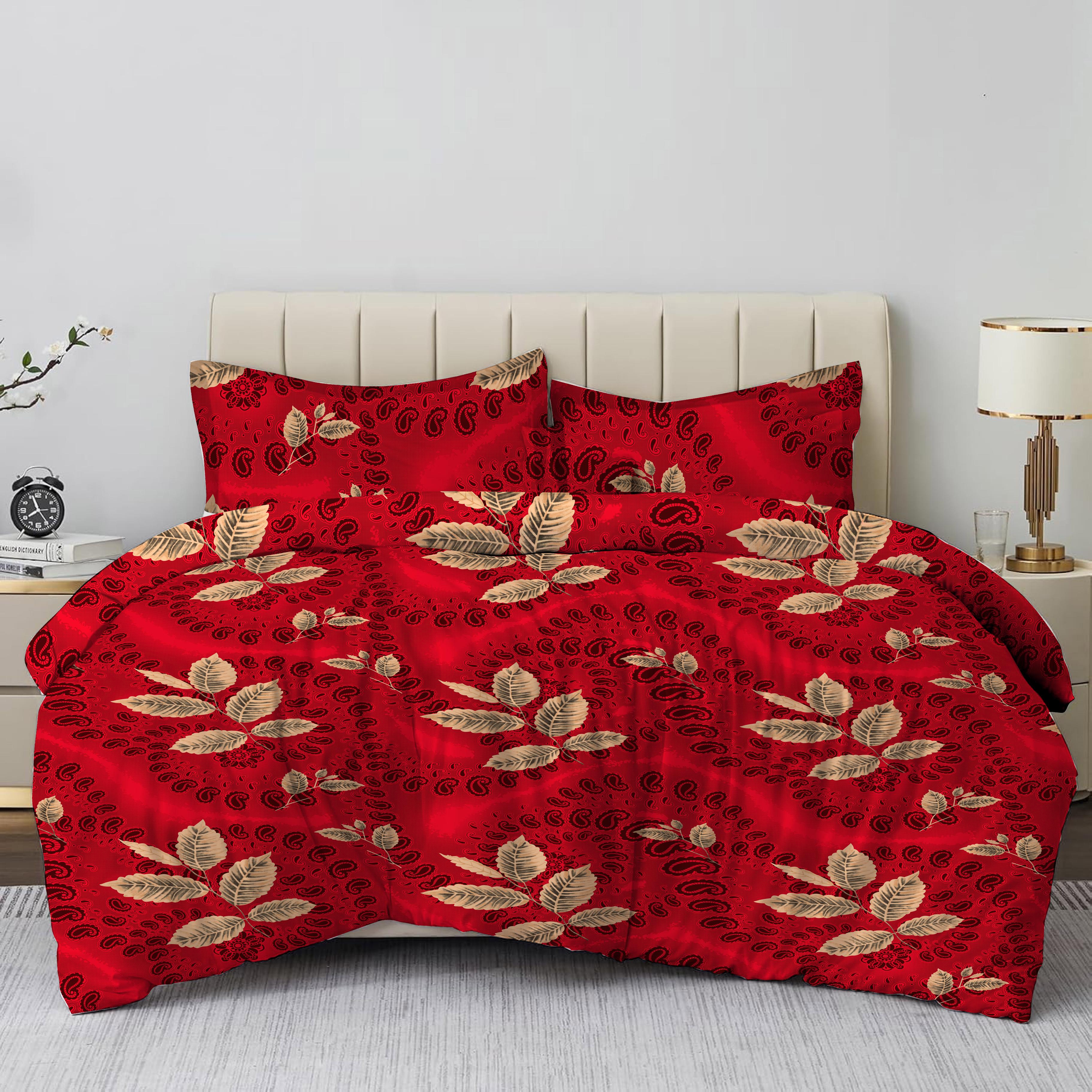 Fiery Red Floral Double Bedsheet Set