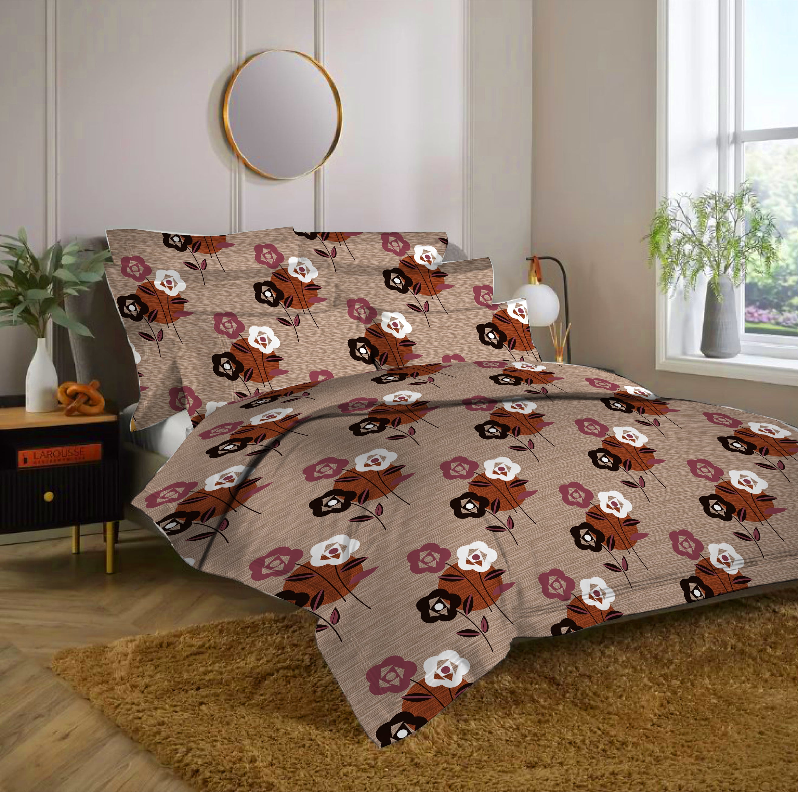 Crimson Blush Modern Mosaic Double Bedsheet Set