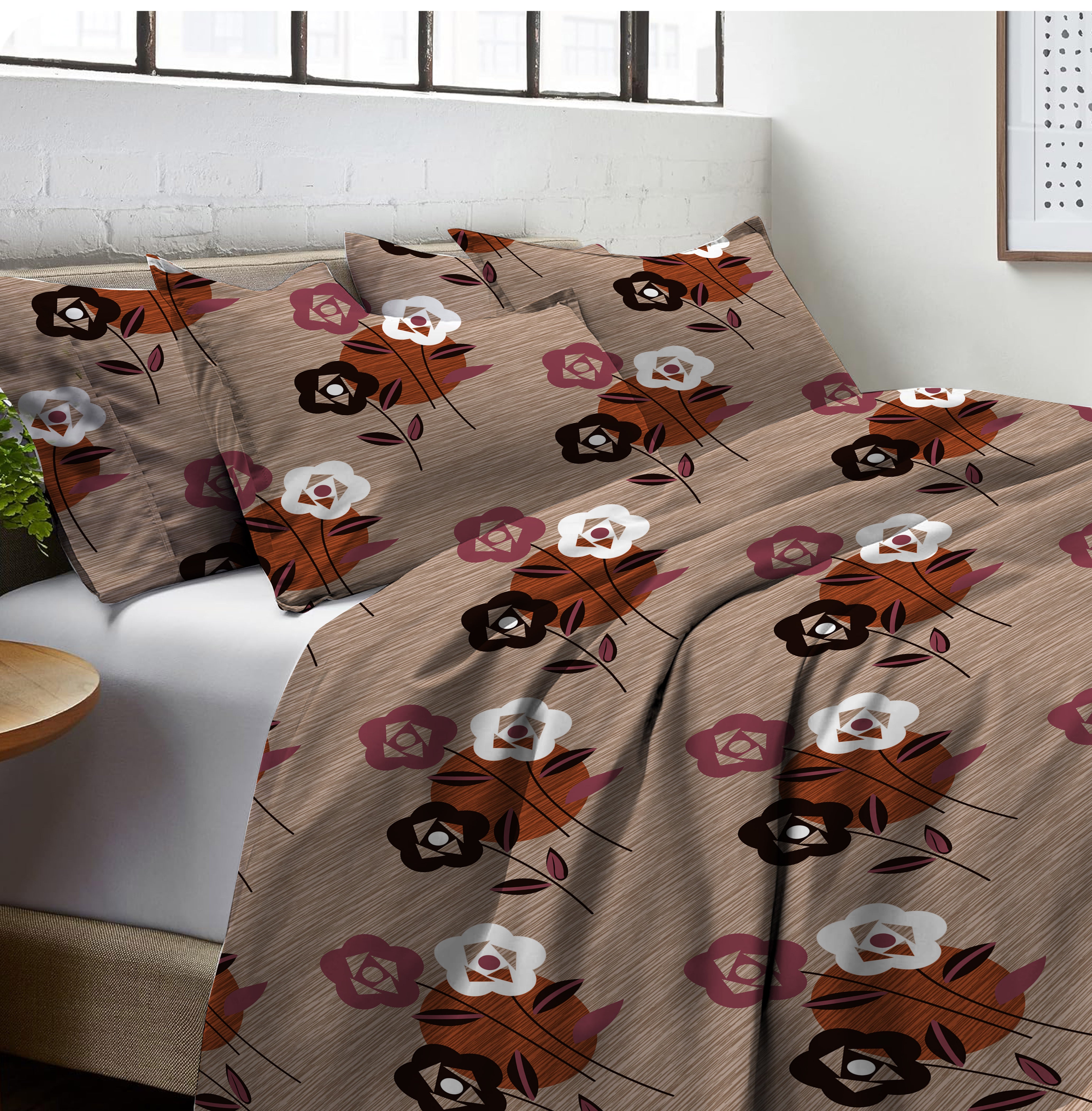 Crimson Blush Modern Mosaic Double Bedsheet Set