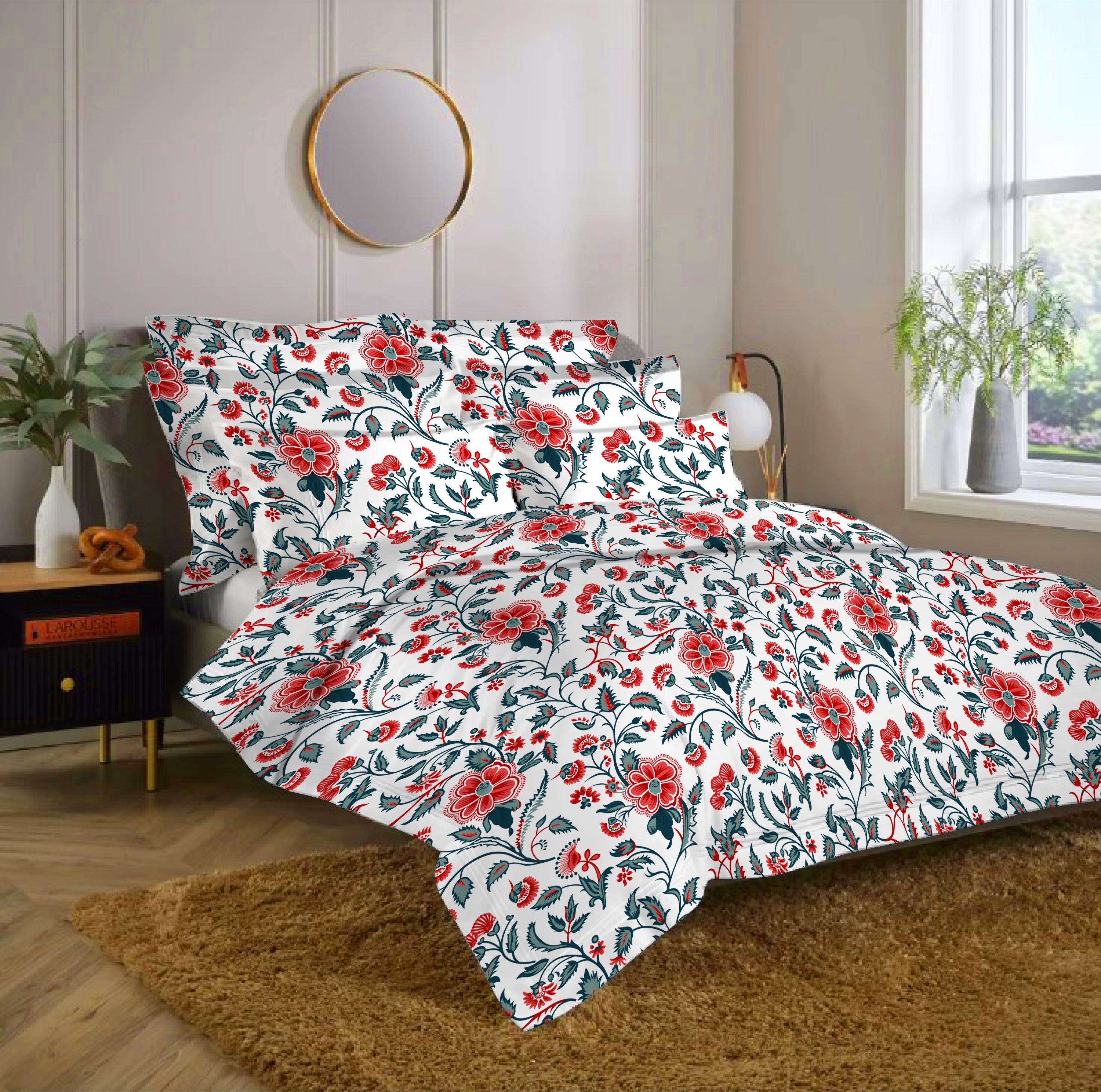 Peach Bloom Floral Double Bedsheet Set