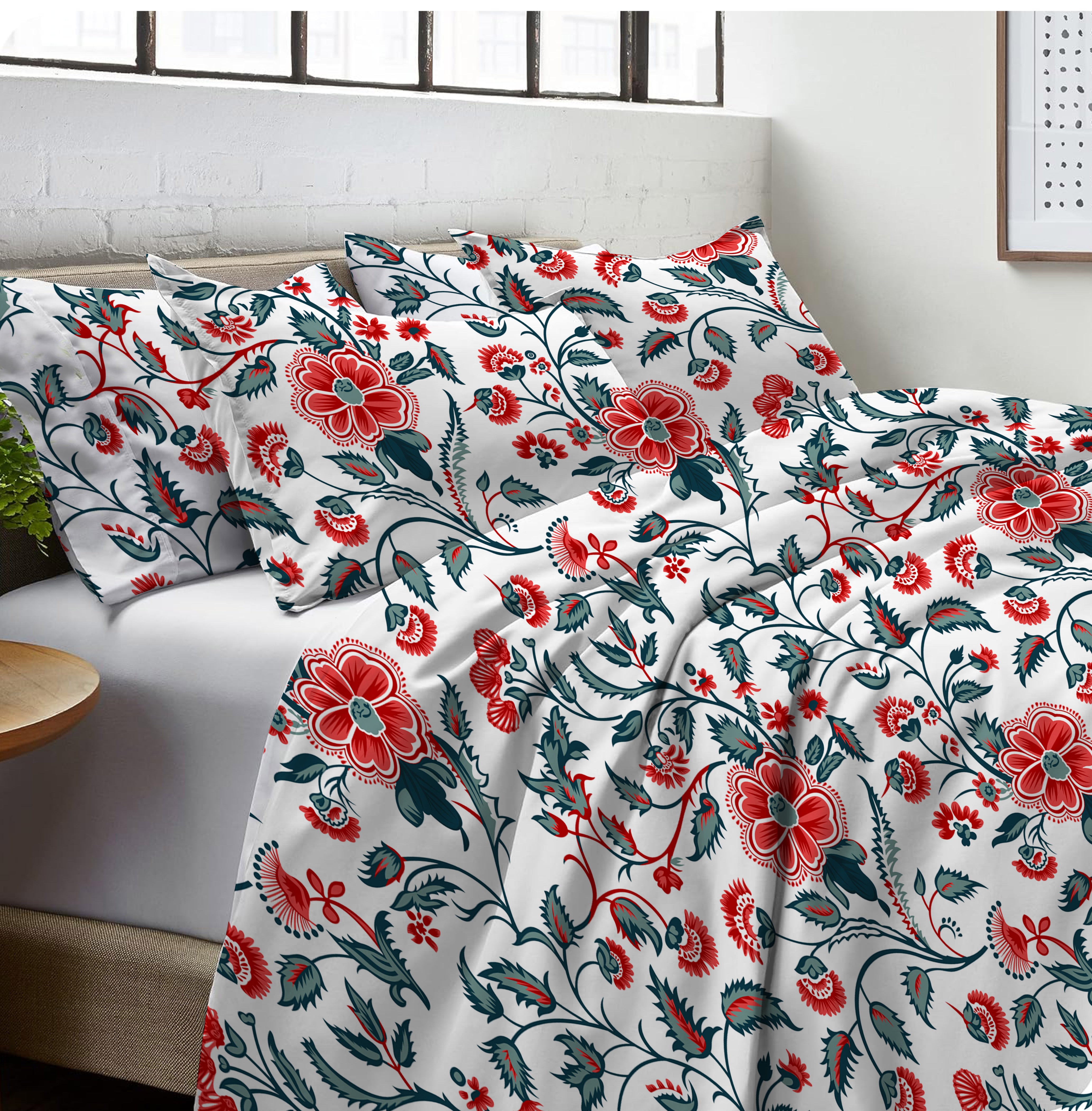 Peach Bloom Floral Double Bedsheet Set