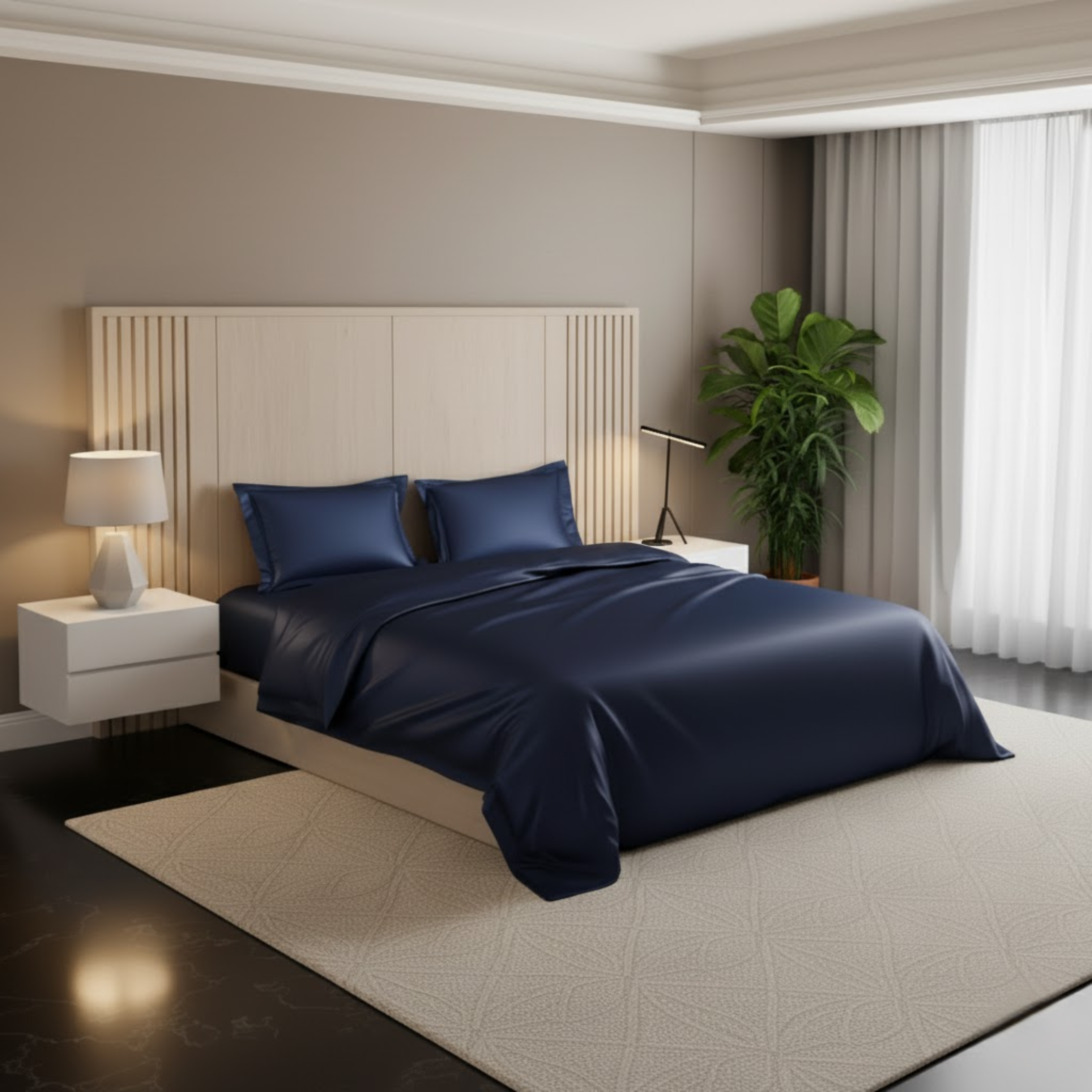 Azure Satin Fitted Bedsheet Set - Royal Blue