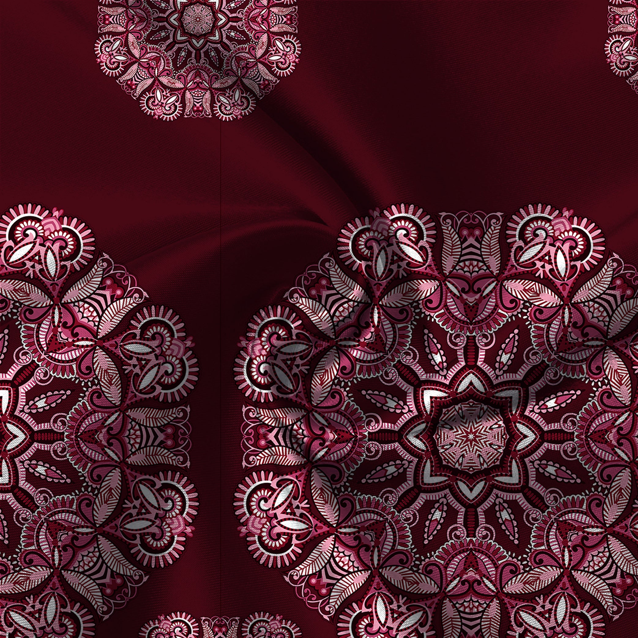 Burgundy Block Print Double Bedsheet Set