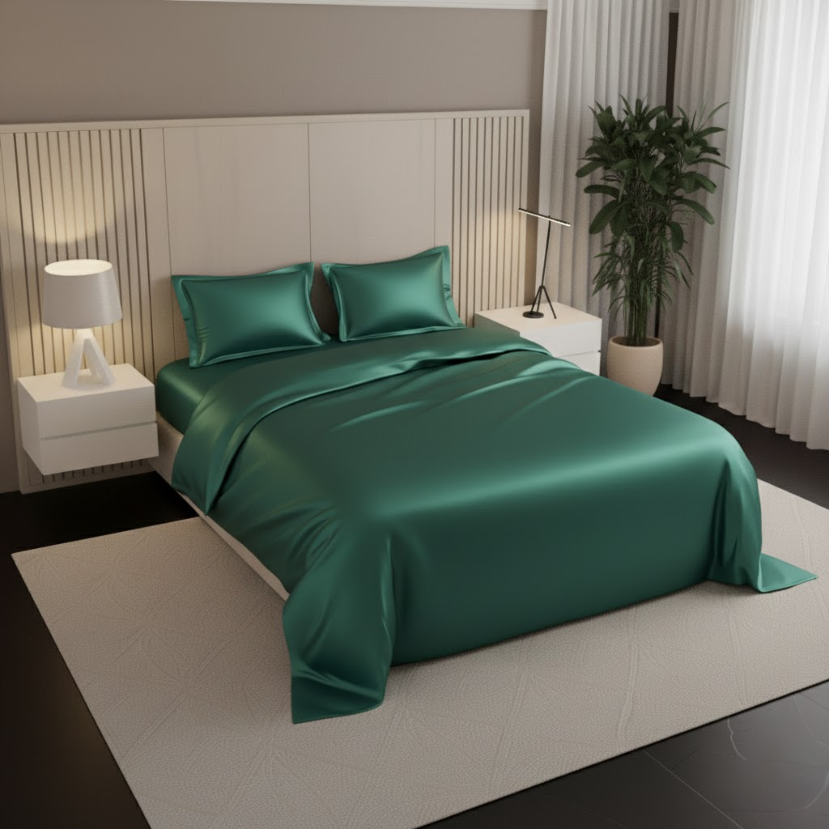 Azure Satin Fitted Bedsheet Set - Emerald Green