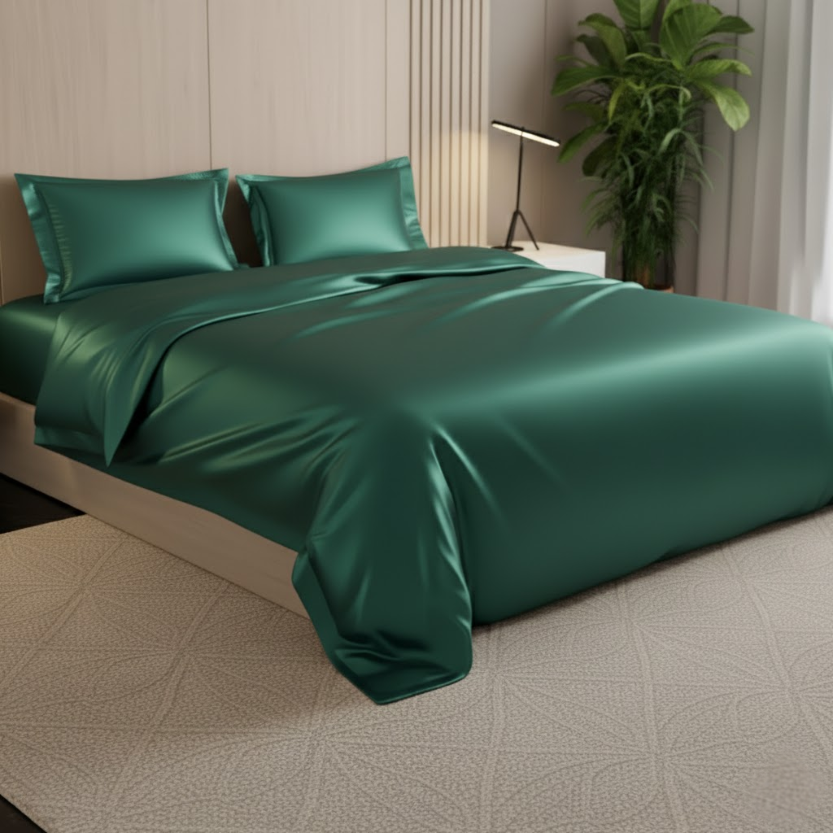 Azure Satin Fitted Bedsheet Set - Emerald Green
