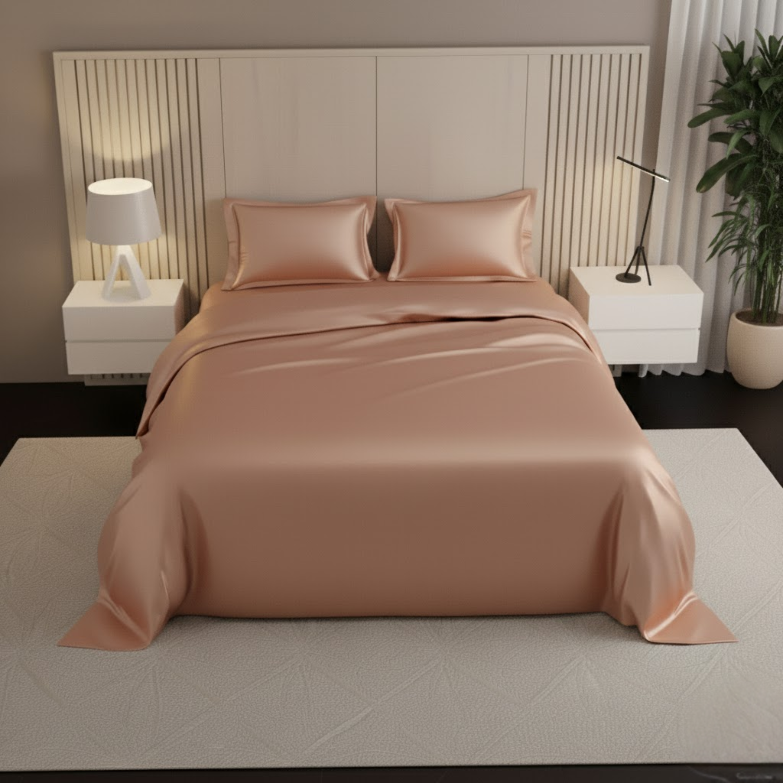 Azure Satin Fitted Bedsheet Set - Rose Gold
