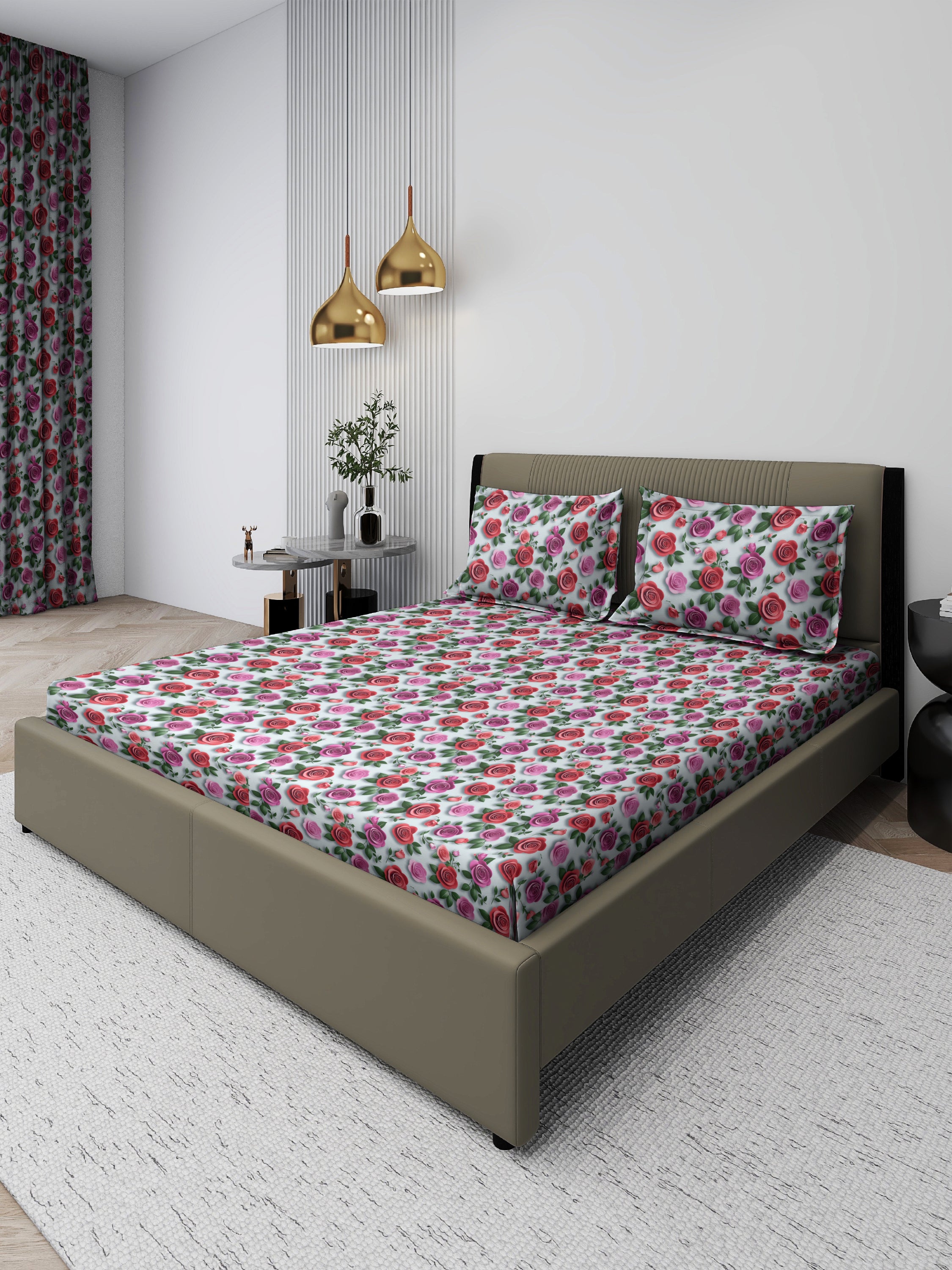 7D Olive Mist Royal Chevron Bedsheet Set