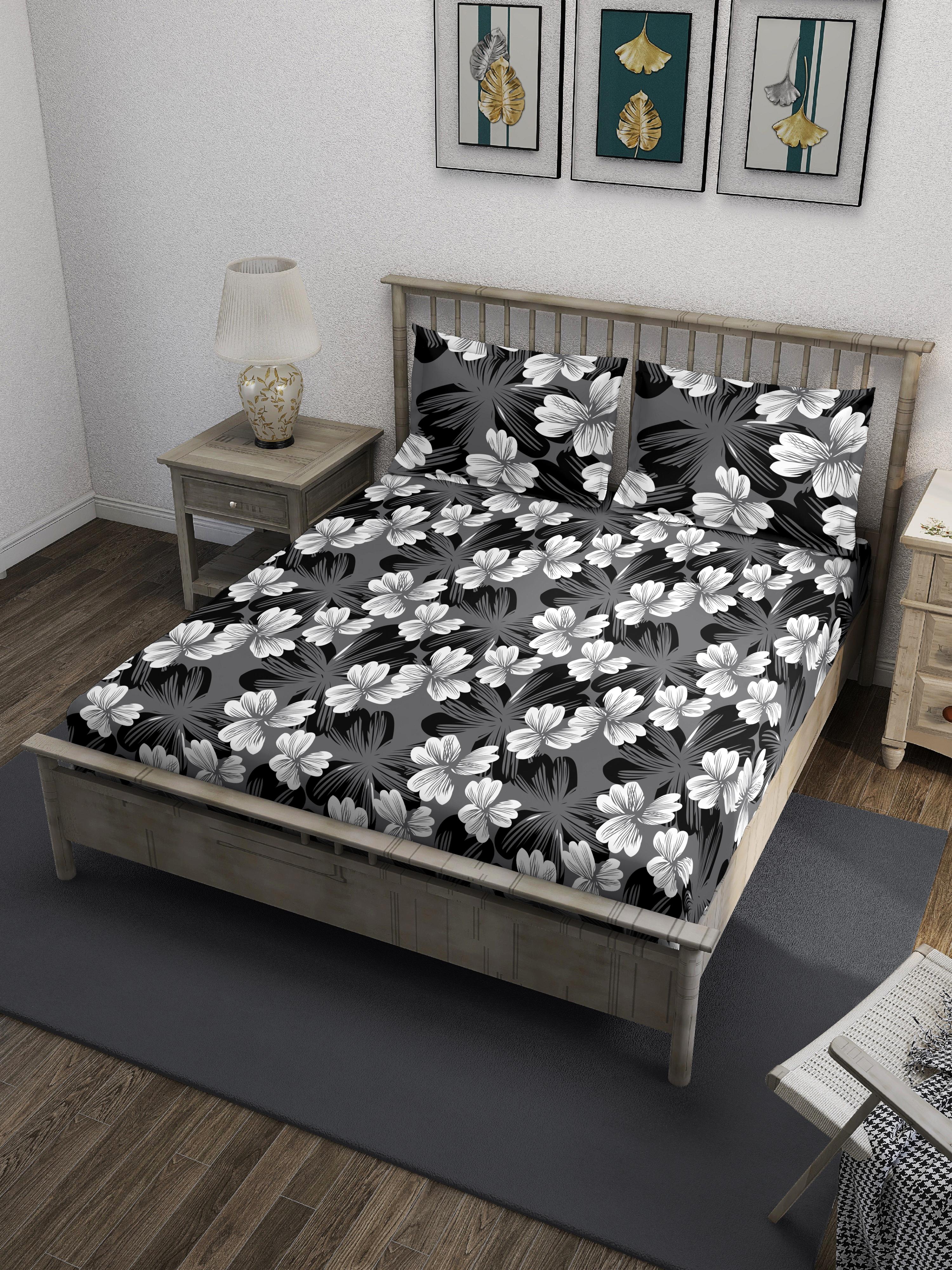 Grey Floral Valentine Queen Bedsheet Set