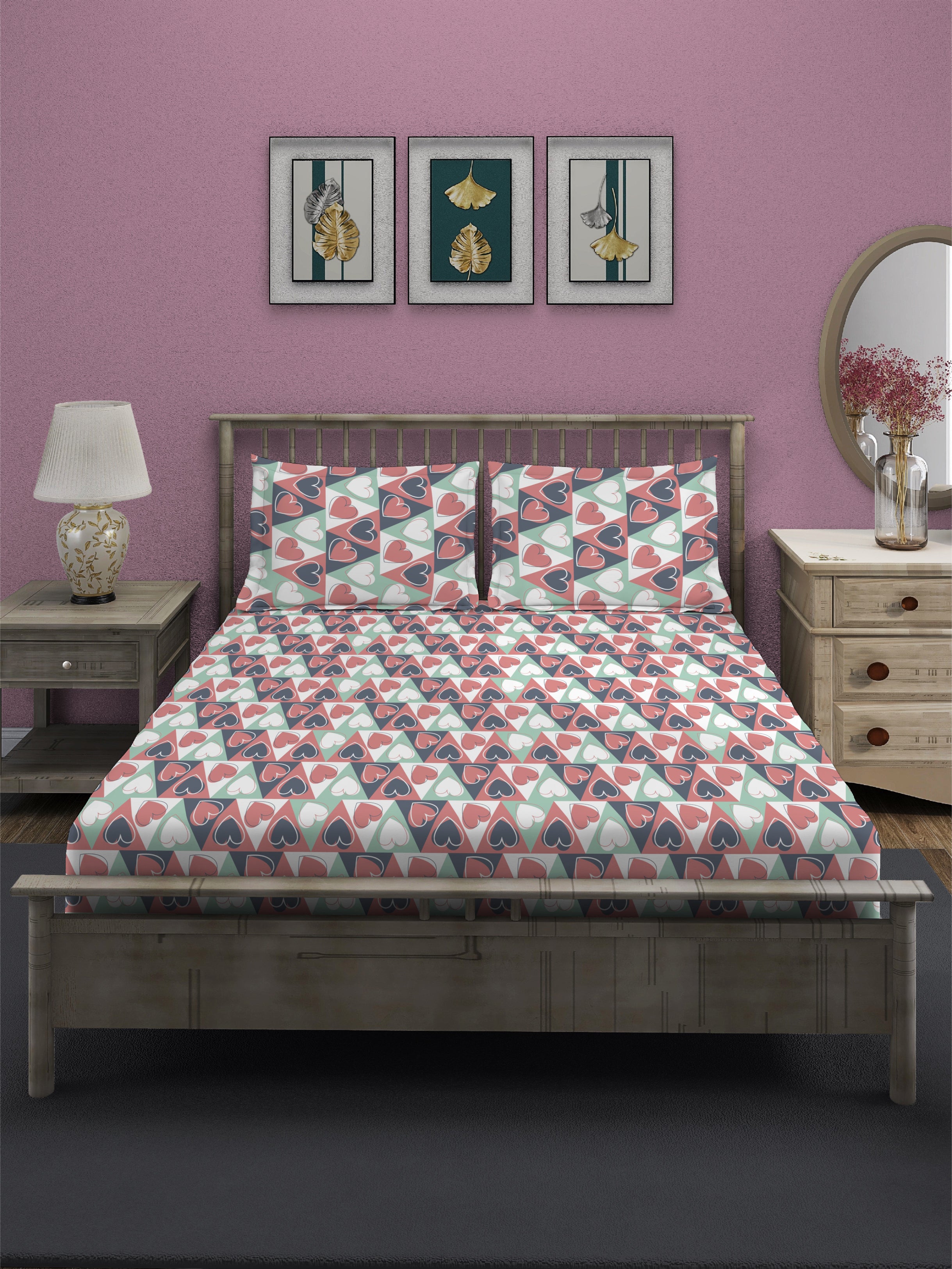 Multicolour Valentine Queen Bedsheet Set