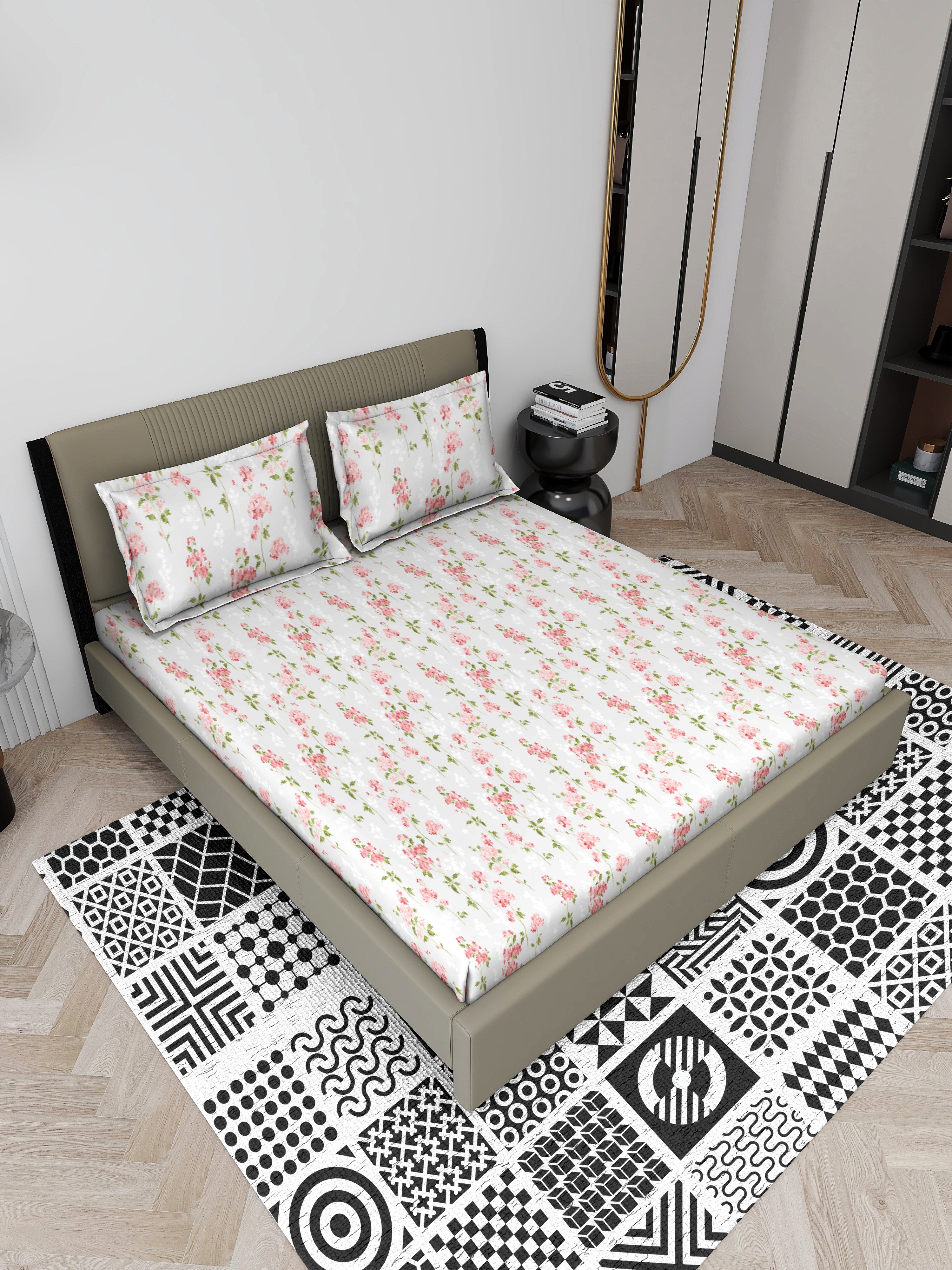 White Dawn Rose Queen Bedsheet Set - Super-Soft