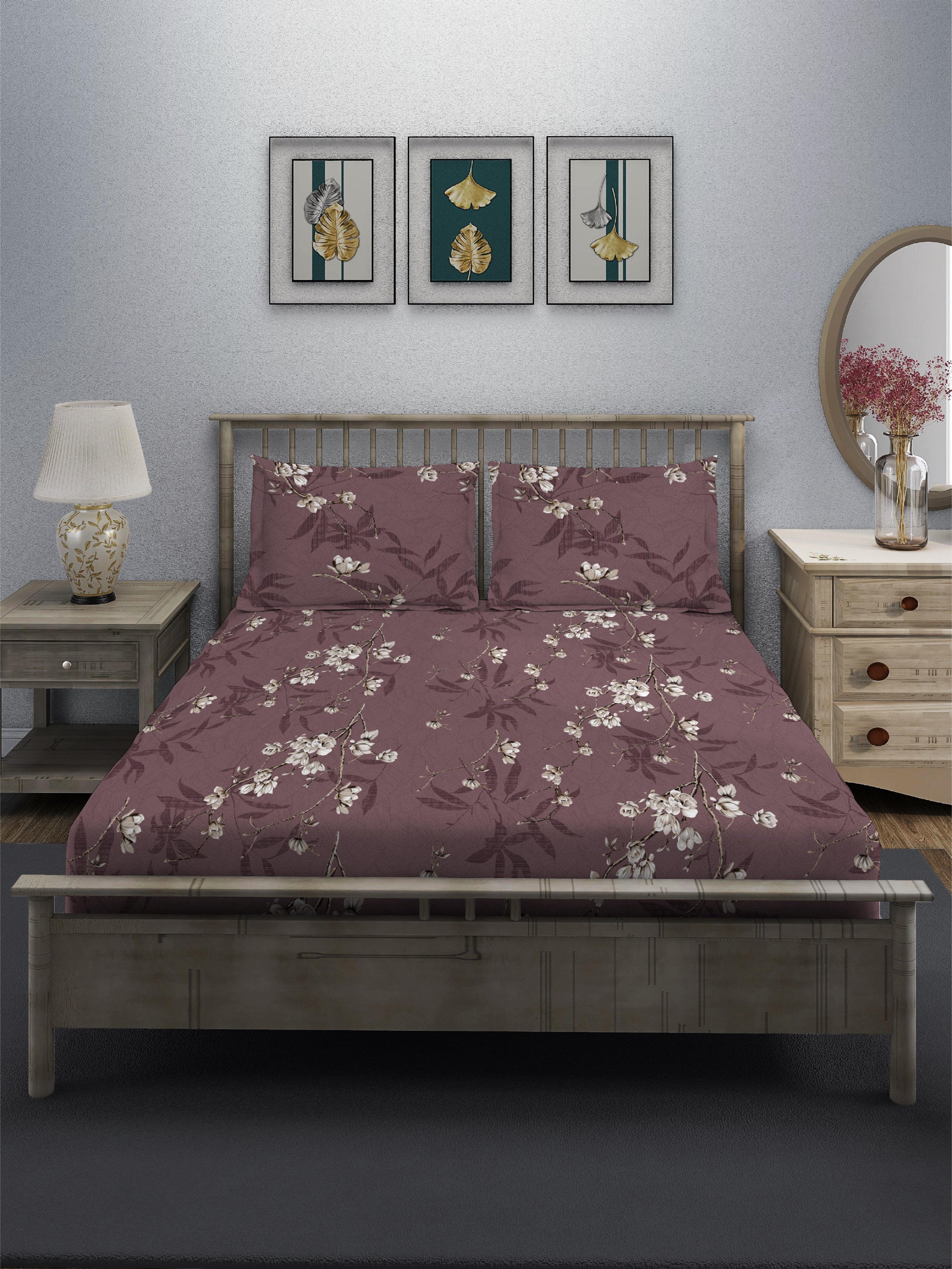 Ruby Floral Queen Bedsheet Set