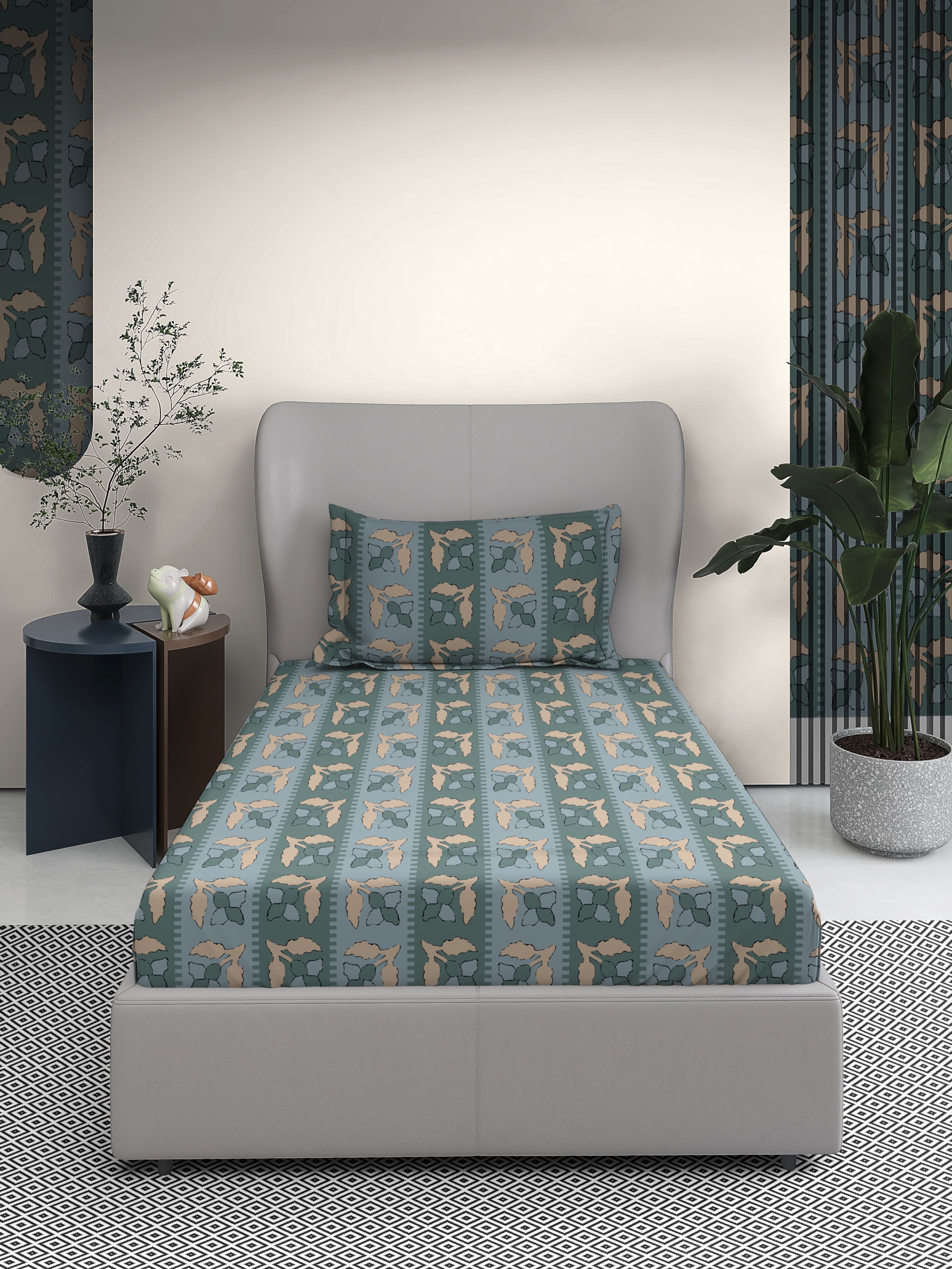 Block Print Cotton Single Bed Sheet with Matching Pillow Cover