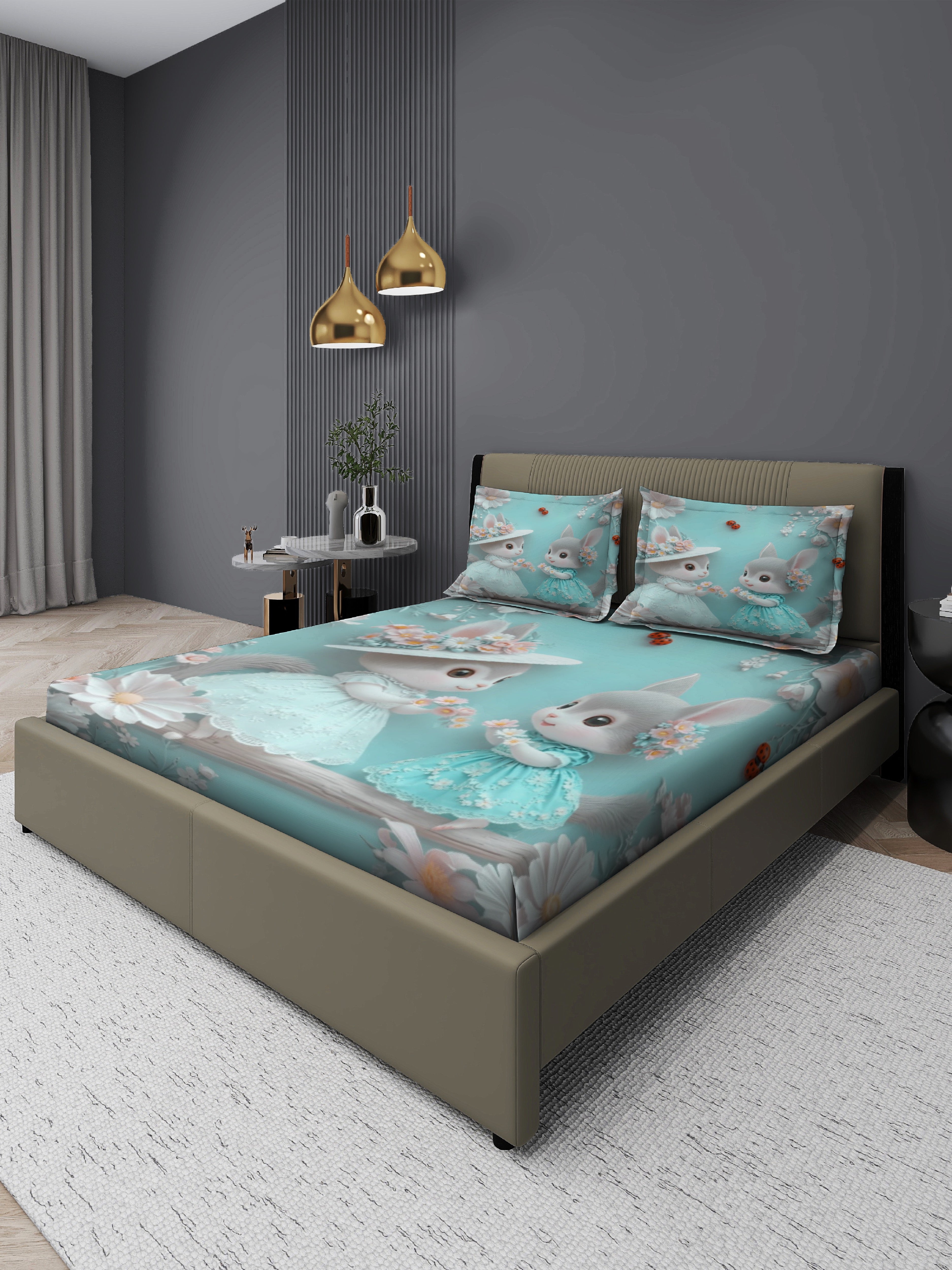 Luxury 7D Digital Printed King-Size Bedsheet Set