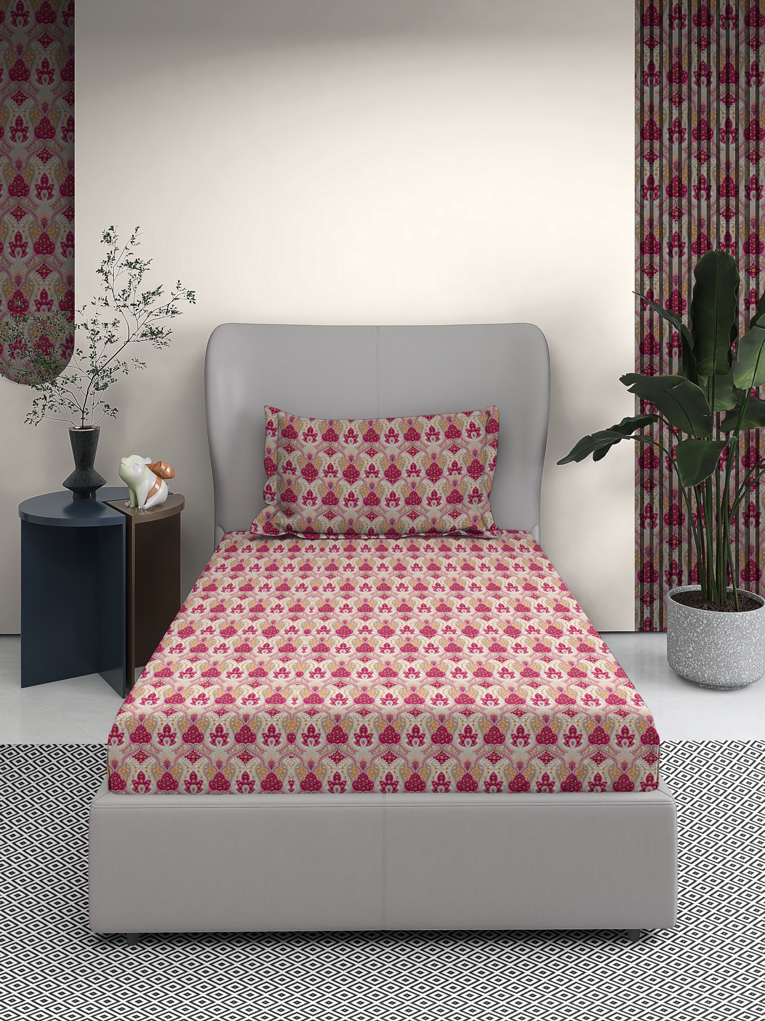 Paisley Cotton Single Bed Sheet with Matching Pillow Cover