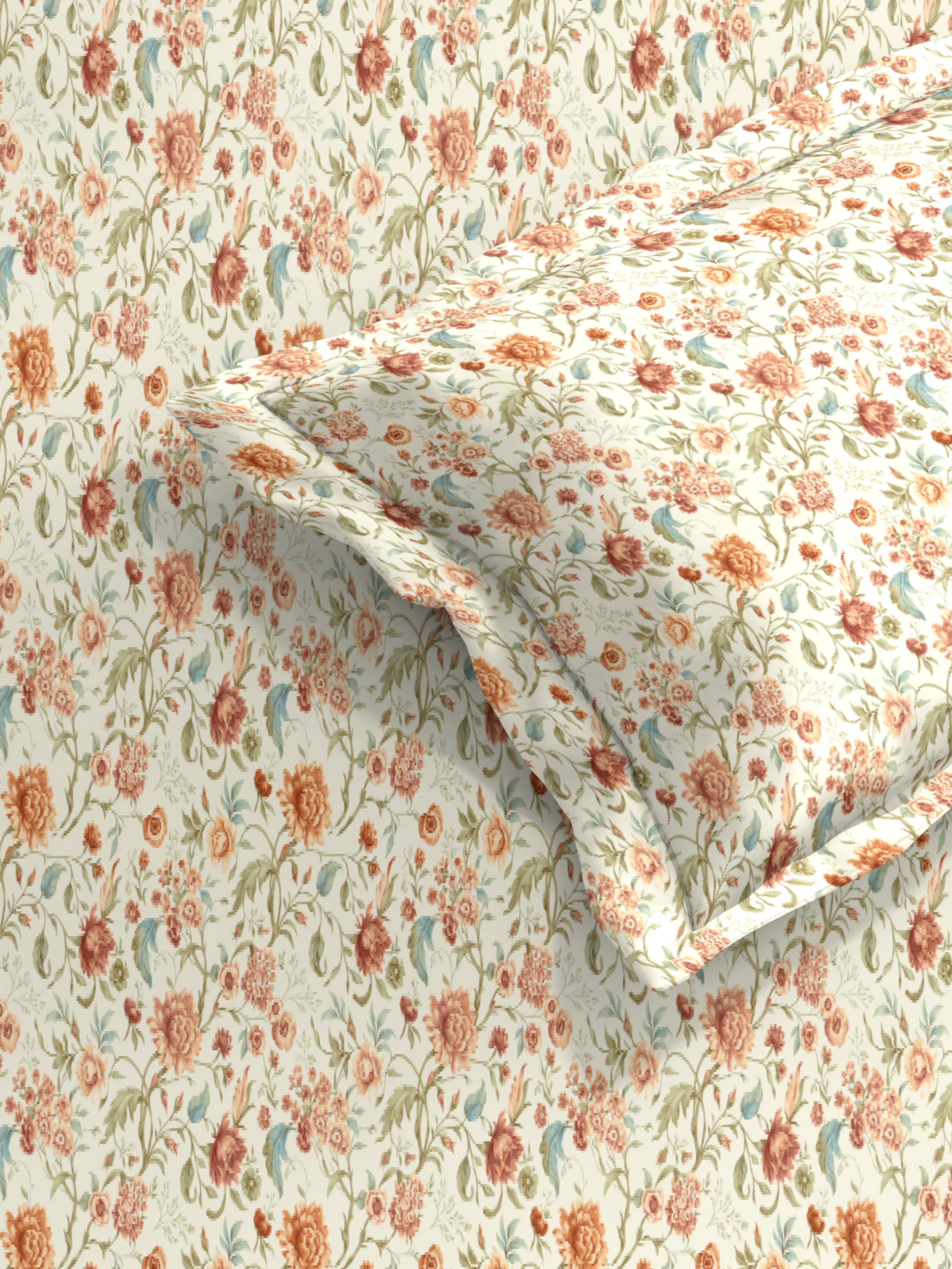 Ivory Floral Queen Bedsheet Set - Super-Soft