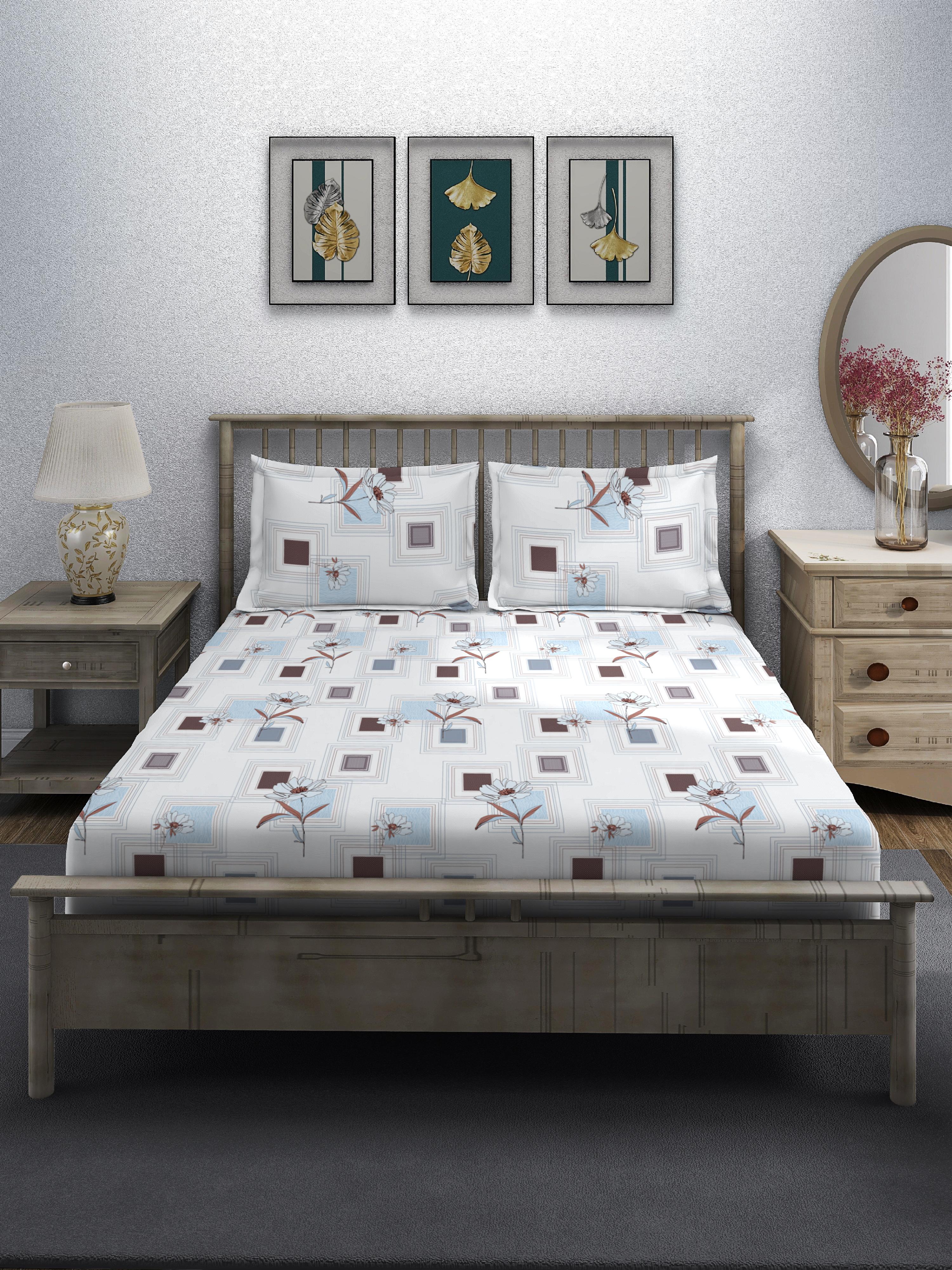 White Block Queen Bedsheet Set