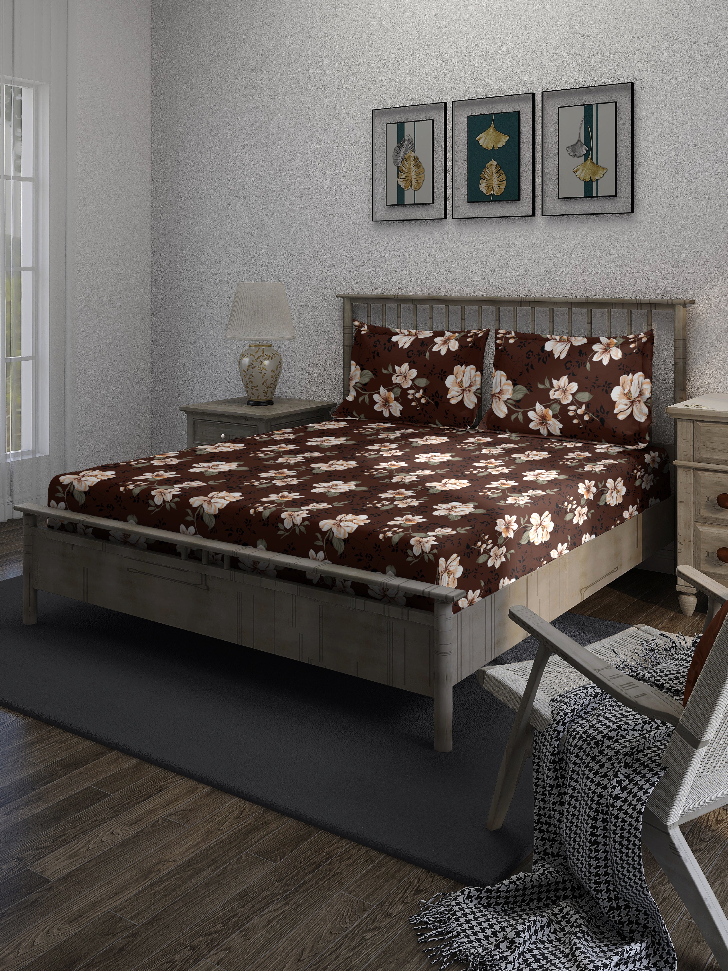 Floral Brown Queen Bedsheet Set