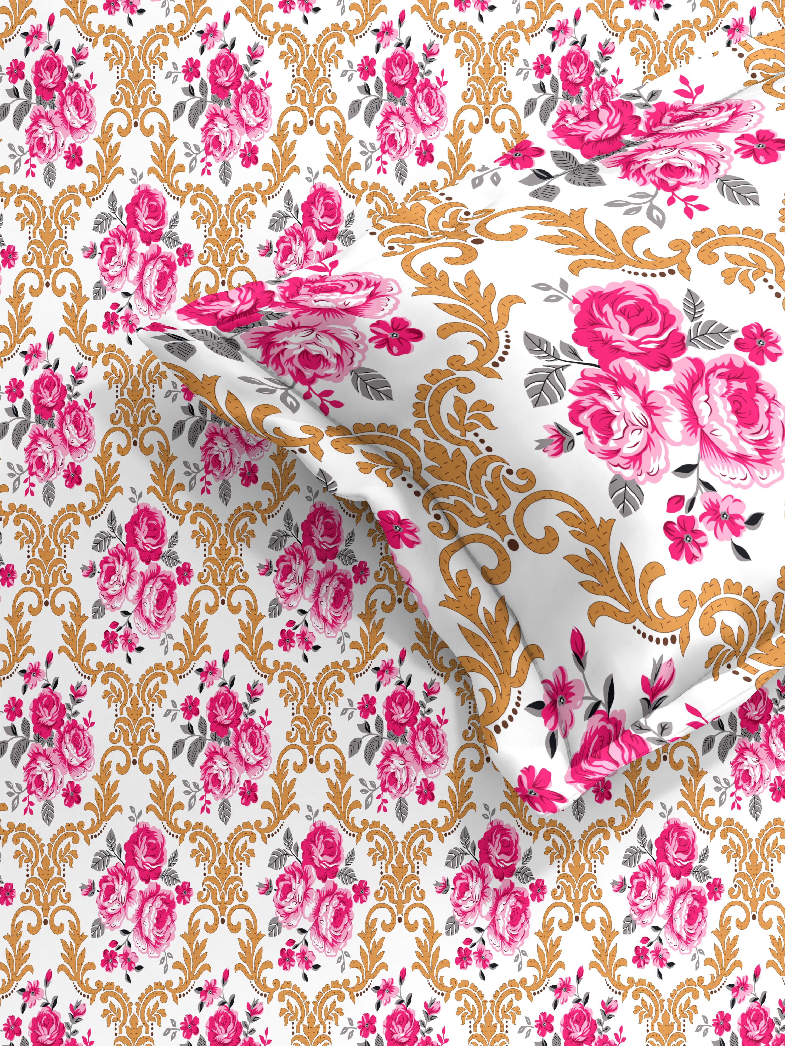 Peach Floral Queen Bedsheet Set