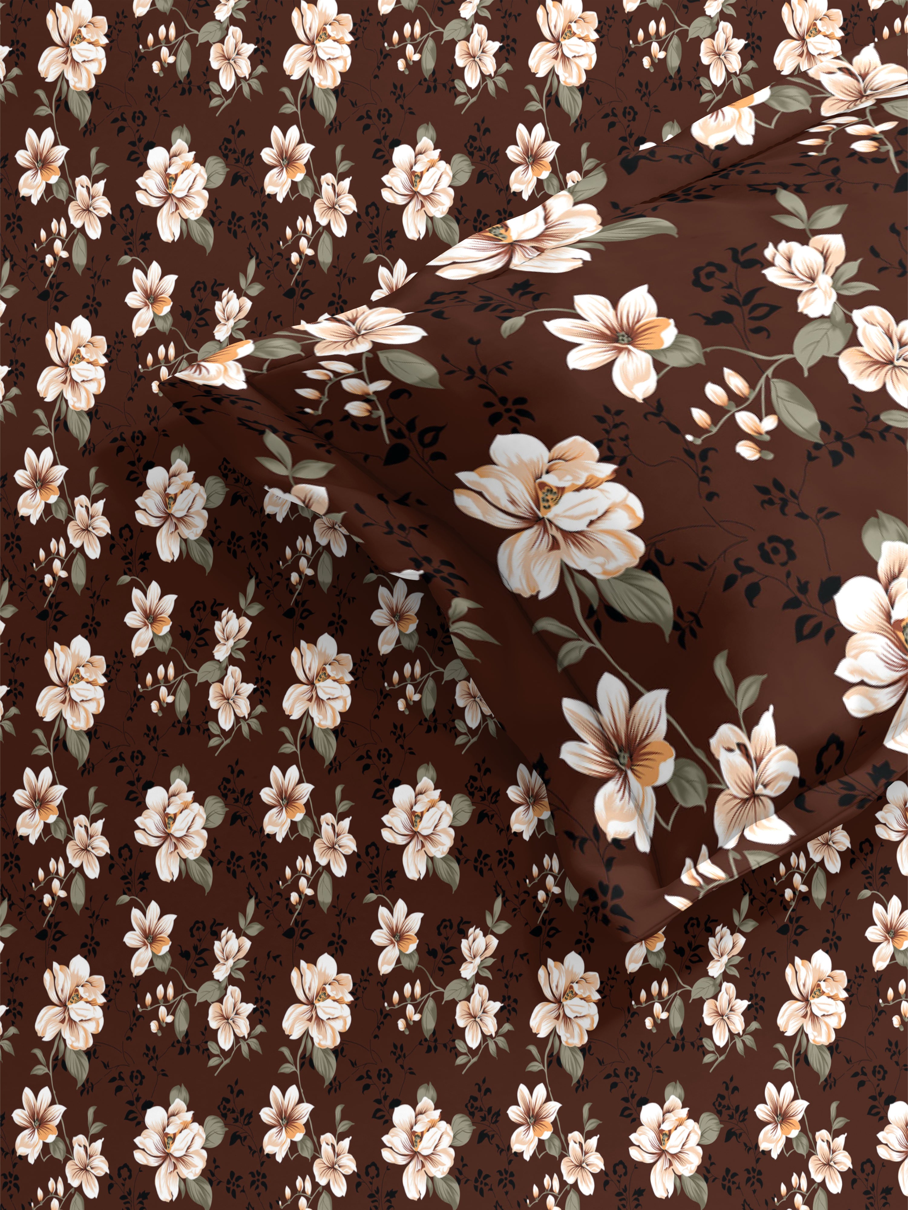 Floral Brown Queen Bedsheet Set