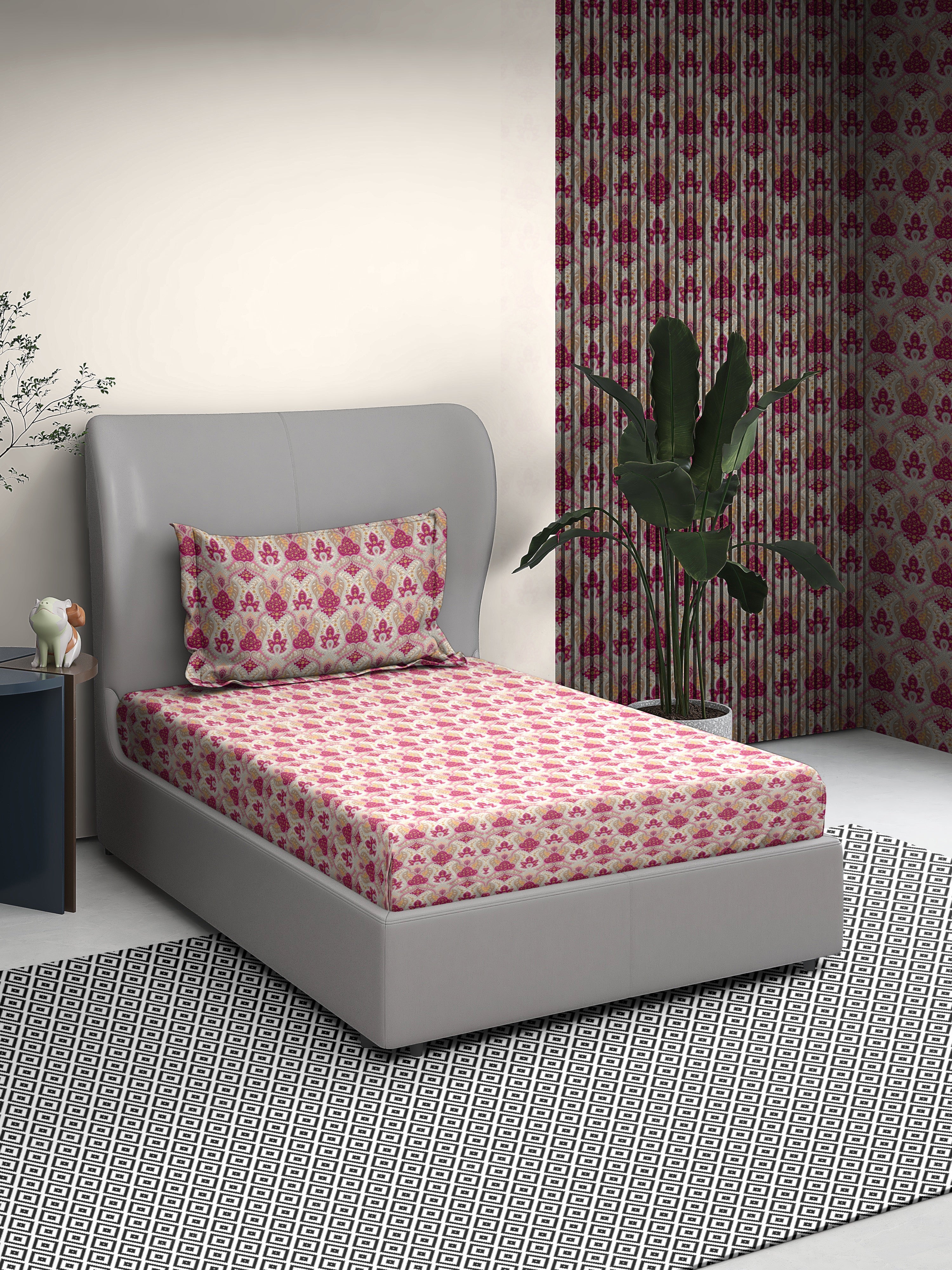 Paisley Cotton Single Bed Sheet with Matching Pillow Cover