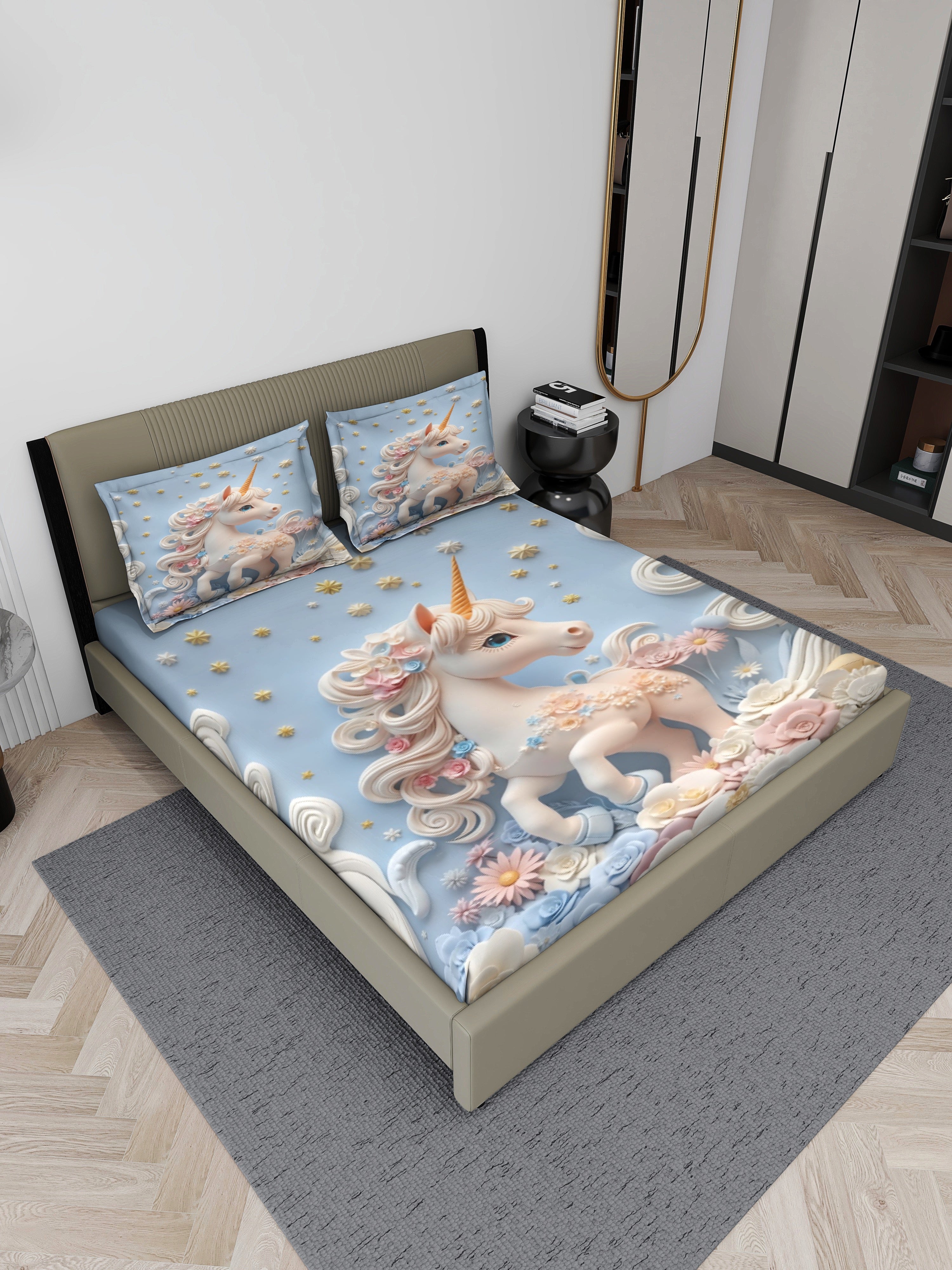Unicorn King Size Bedsheet with 2 Pillow Covers