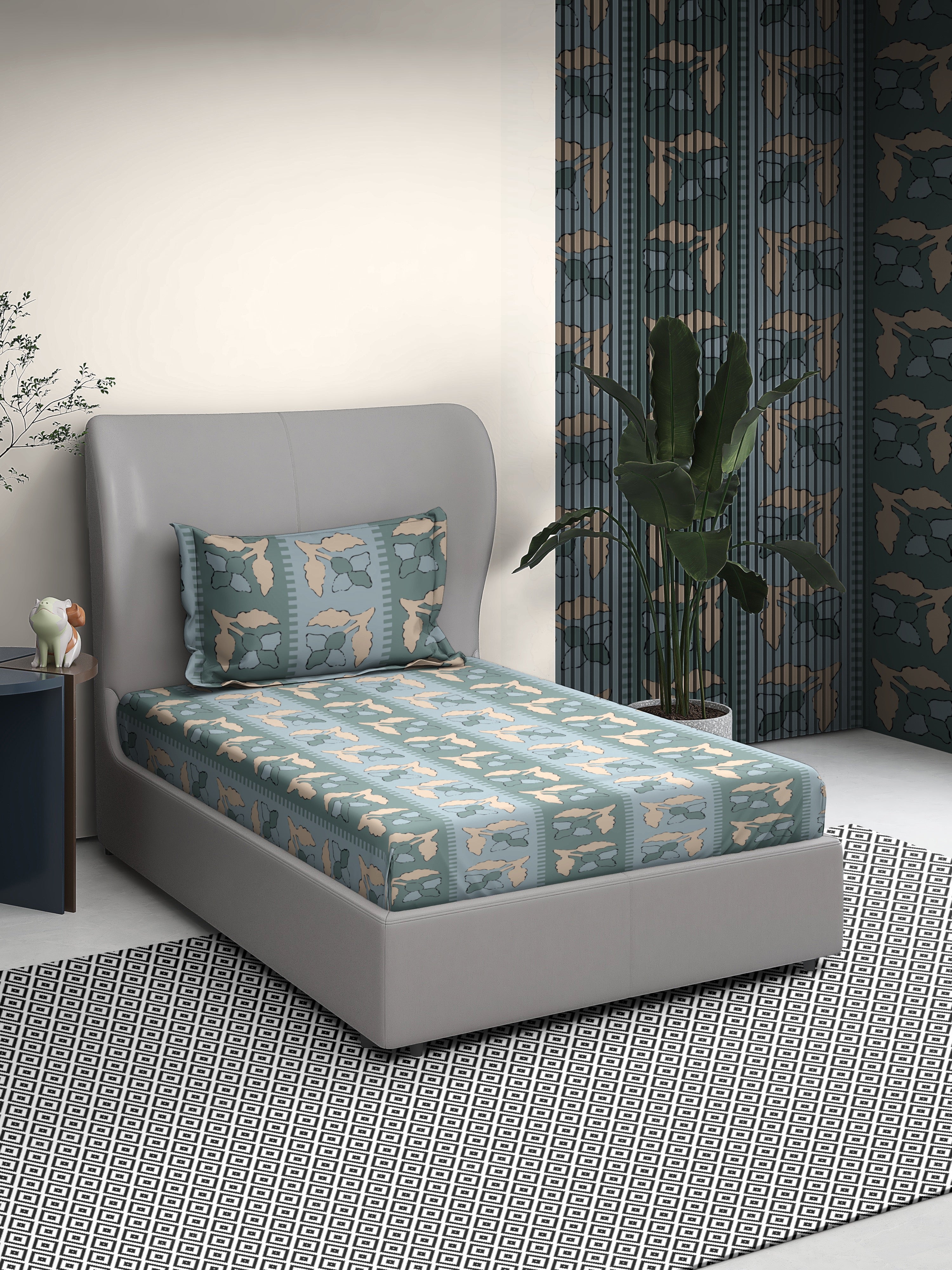 Block Print Cotton Single Bed Sheet with Matching Pillow Cover