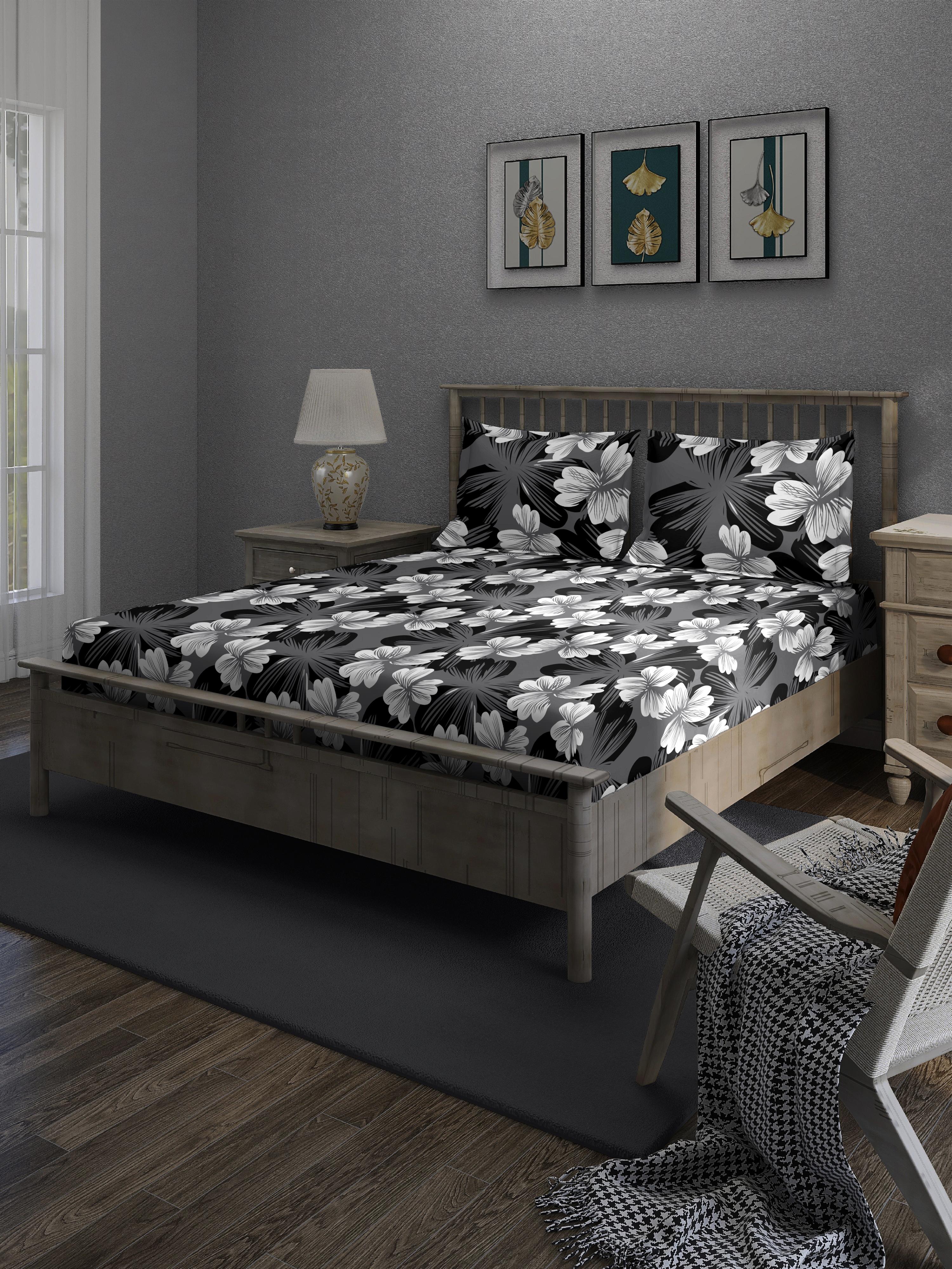 Grey Floral Valentine Queen Bedsheet Set