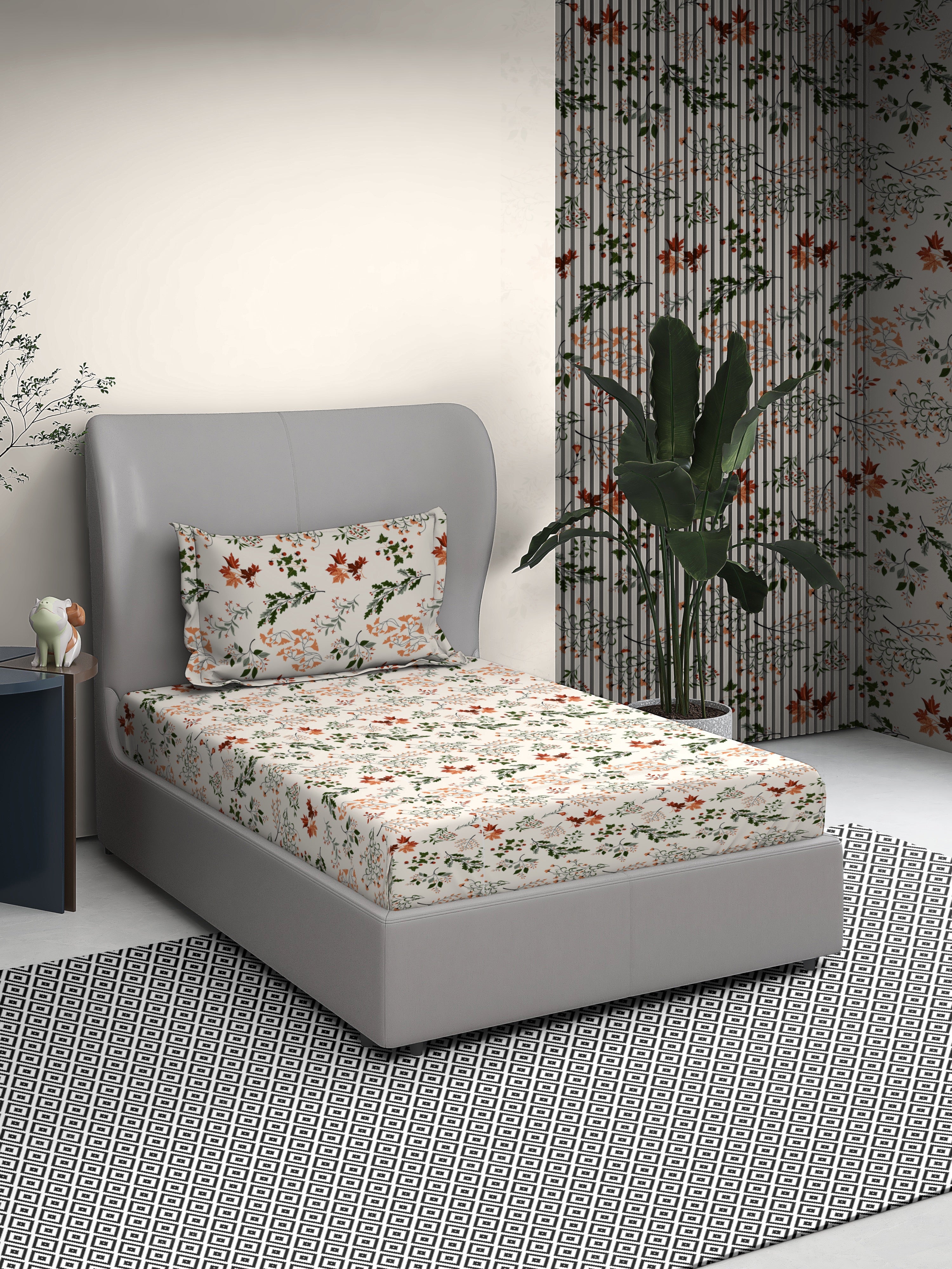 Printed Cotton Single Bed Sheet with Matching Pillow Cover