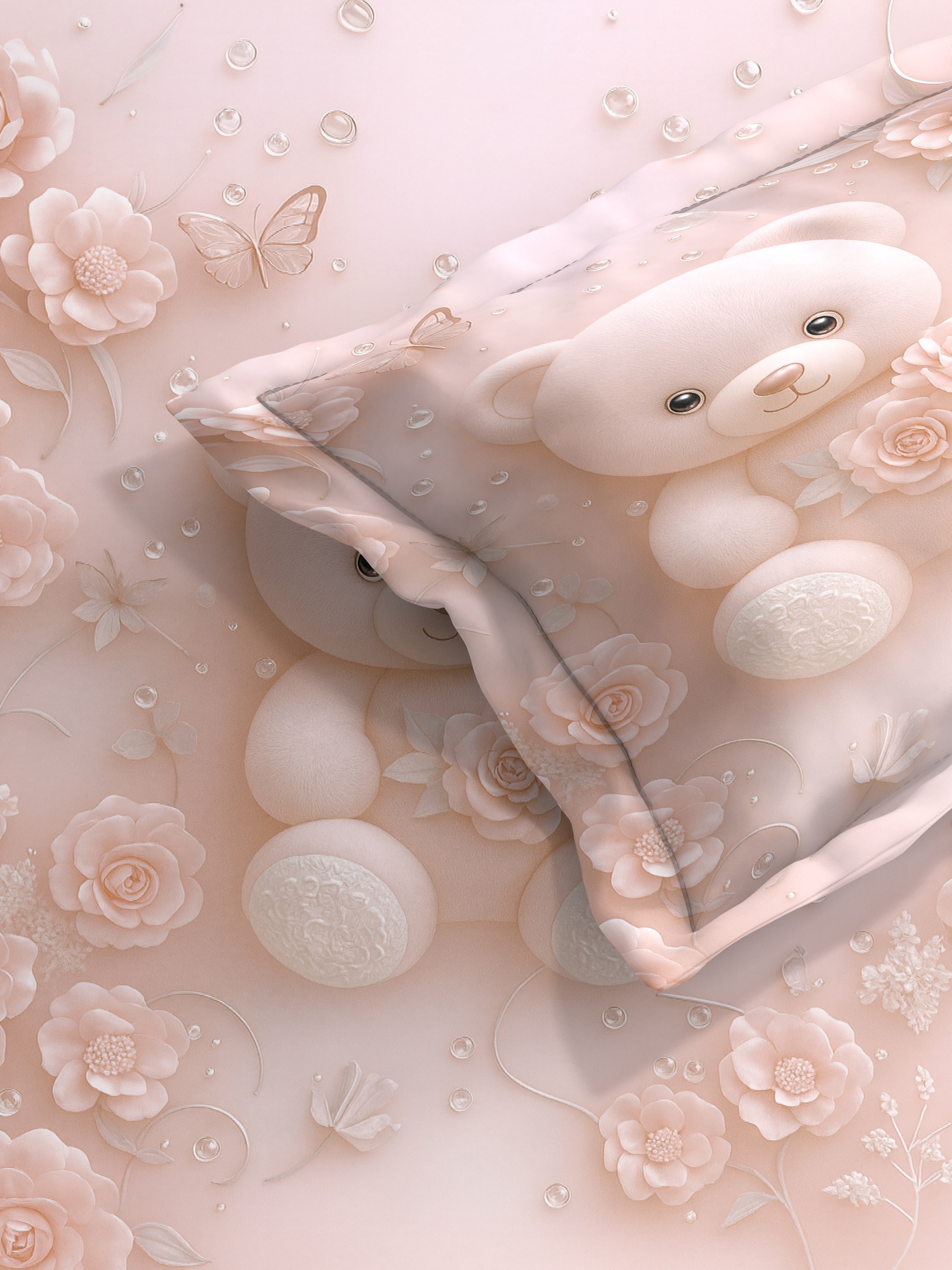 Teddy Fairy Tale King Size Bedsheet with 2 Pillow Covers