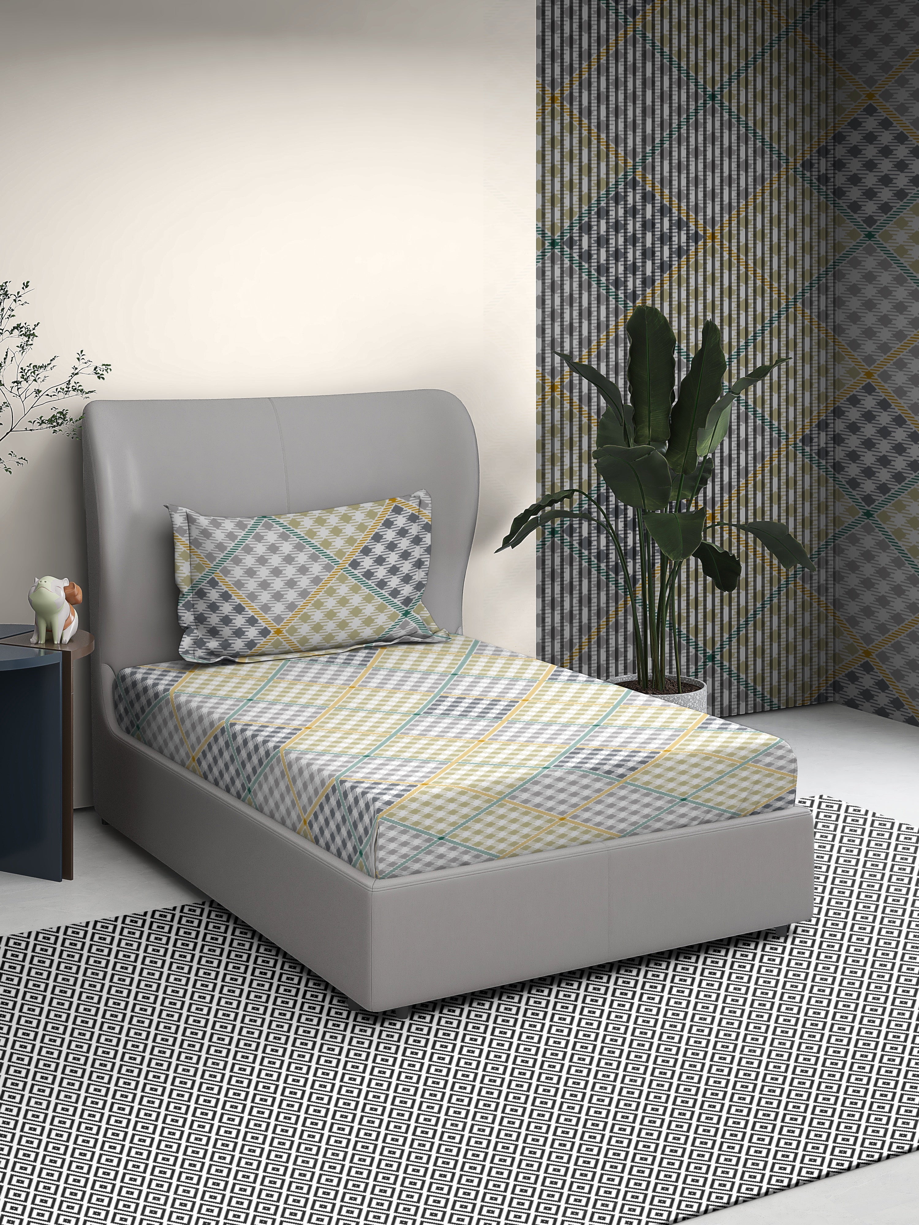 Geometrical Cotton Single Bed Sheet with Matching Pillow Cover