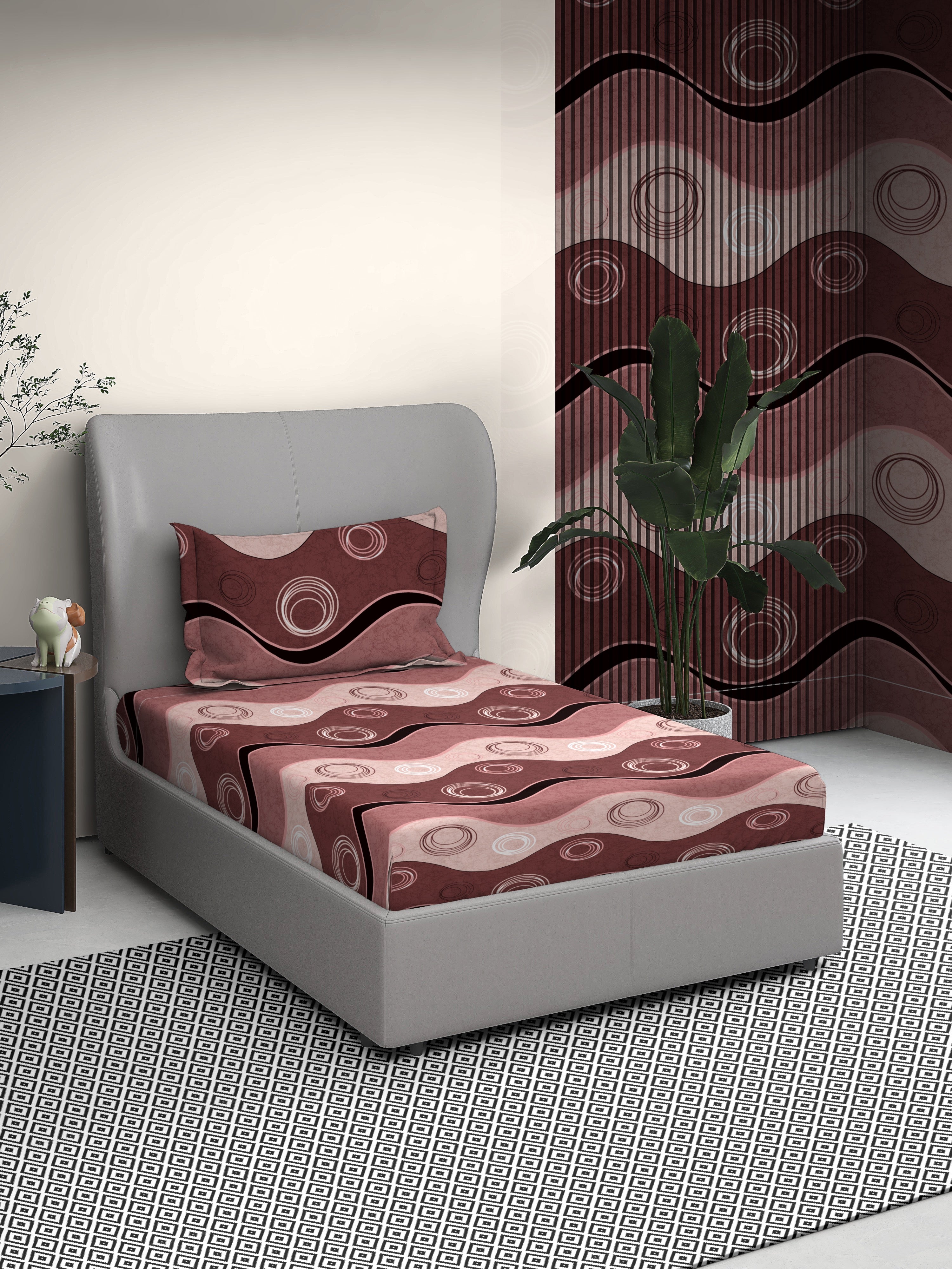 Waves Cotton Single Bed Sheet with Matching Pillow Cover