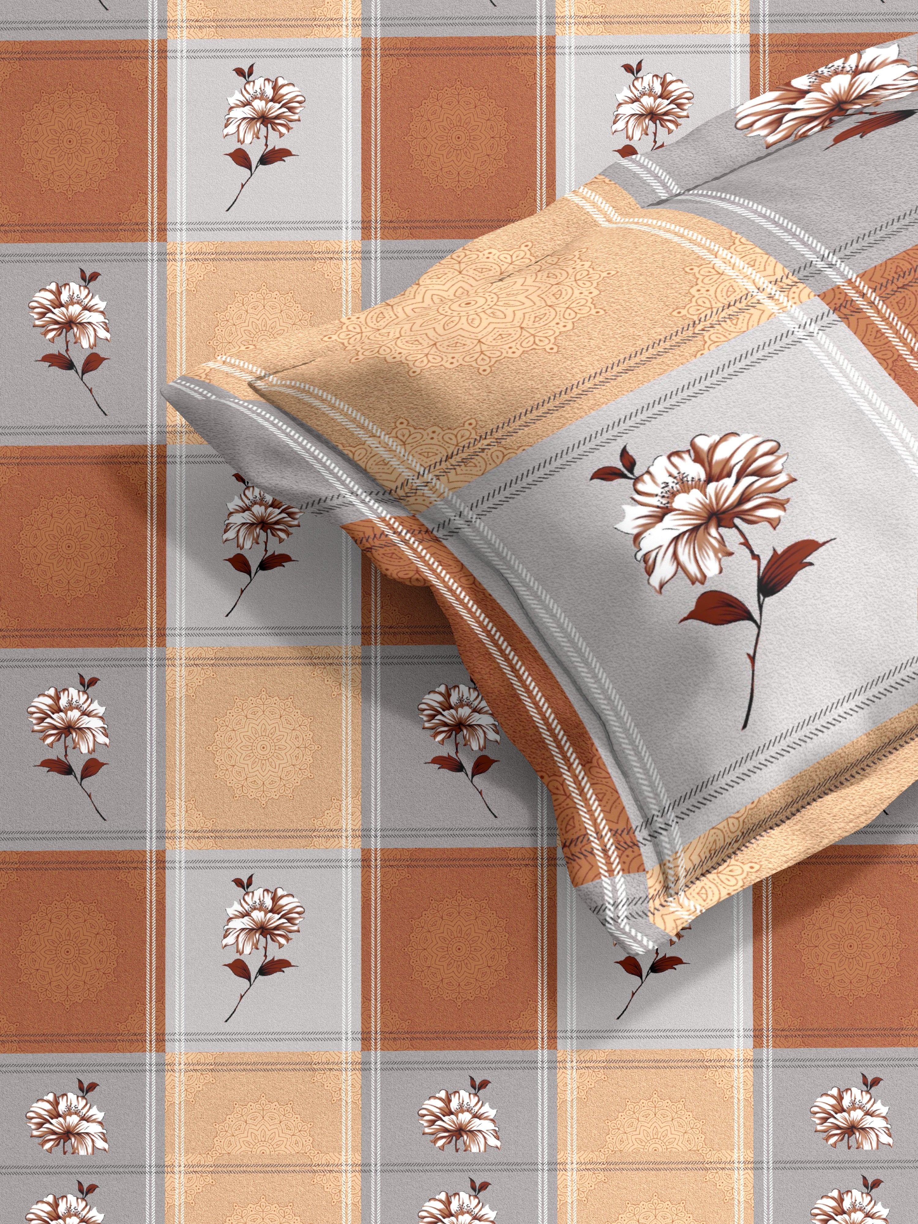 Squared Cotton Single Bed Sheet with Matching Pillow Cover