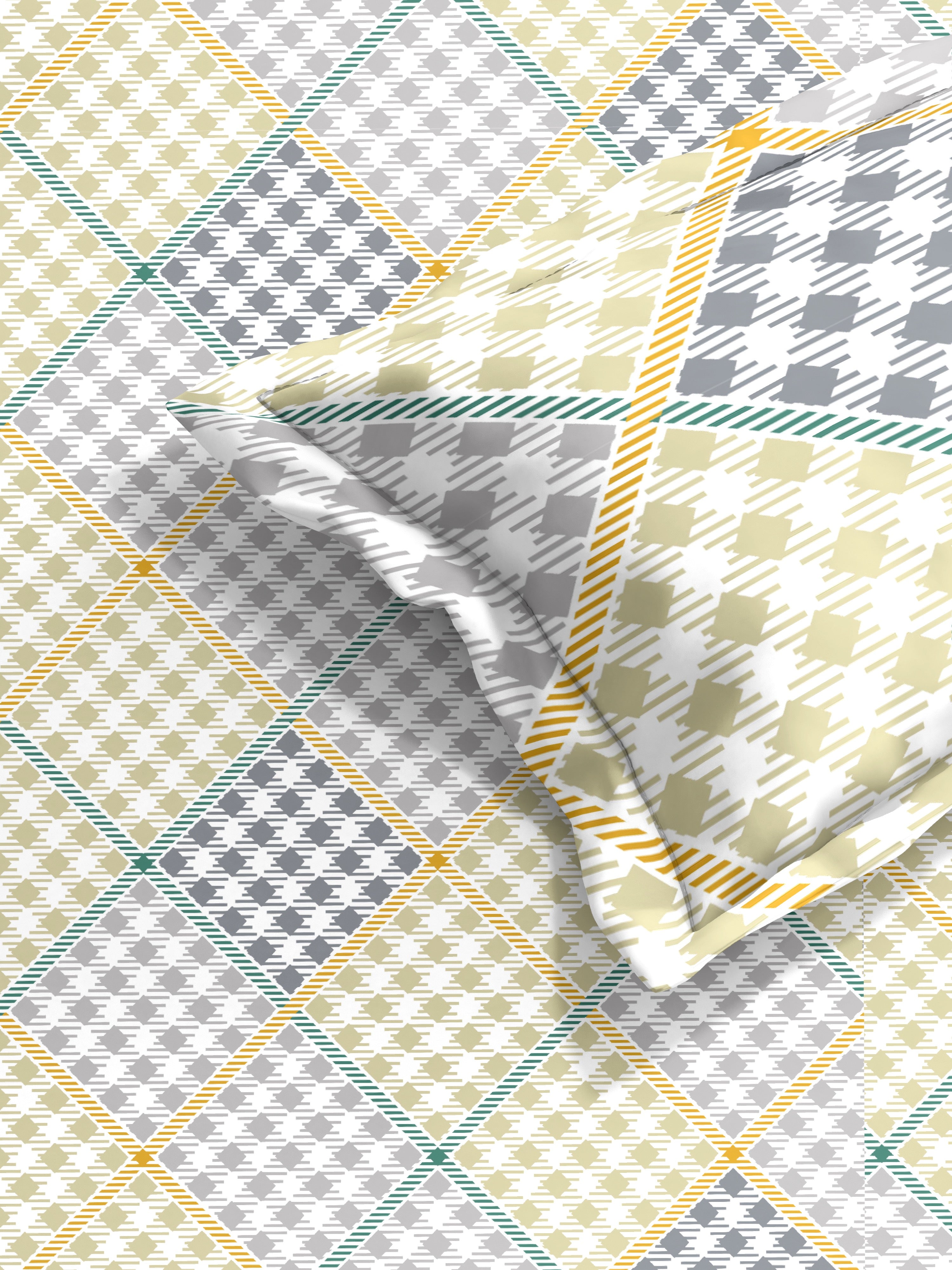 Geometrical Cotton Single Bed Sheet with Matching Pillow Cover