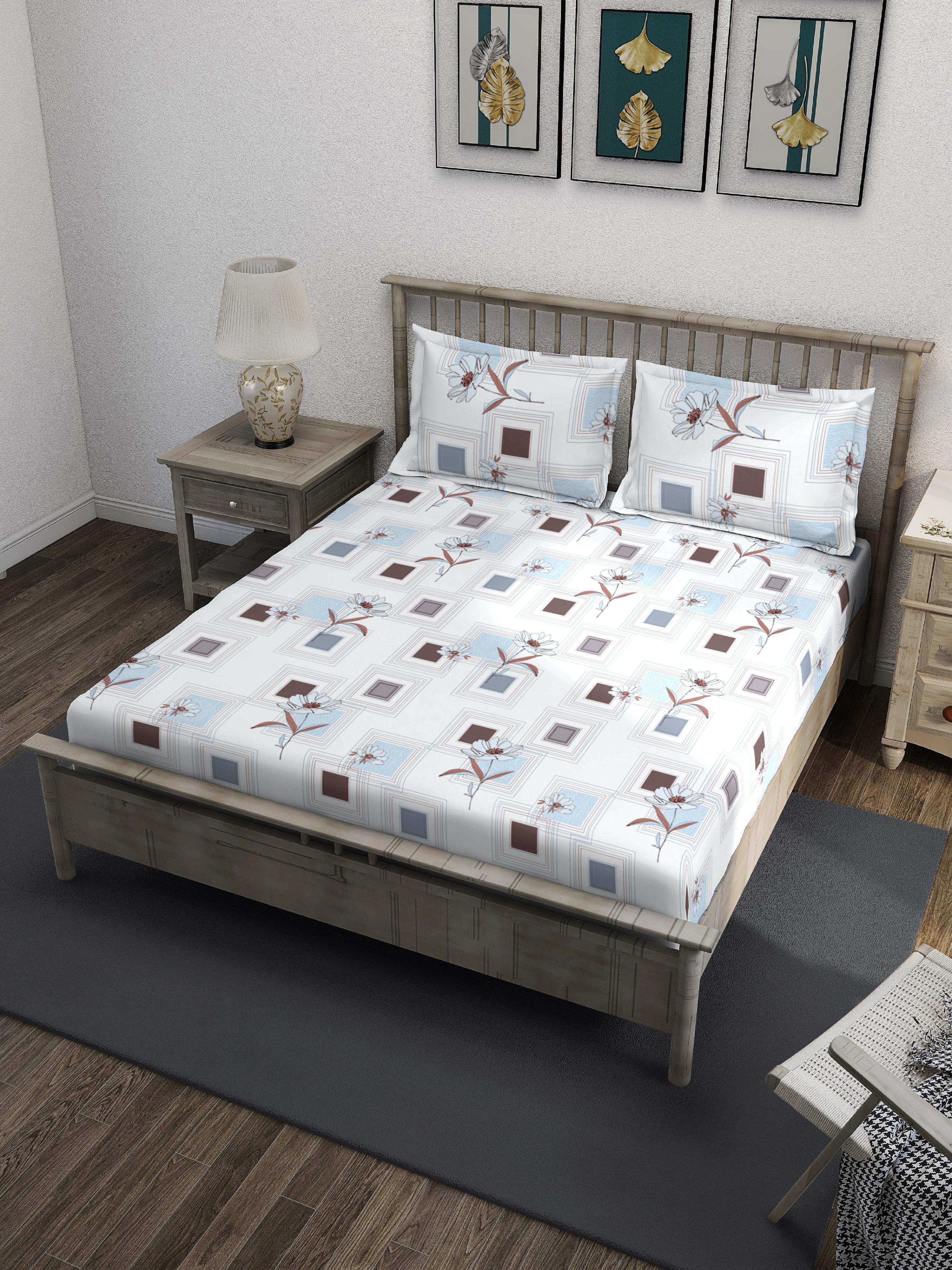 White Block Queen Bedsheet Set