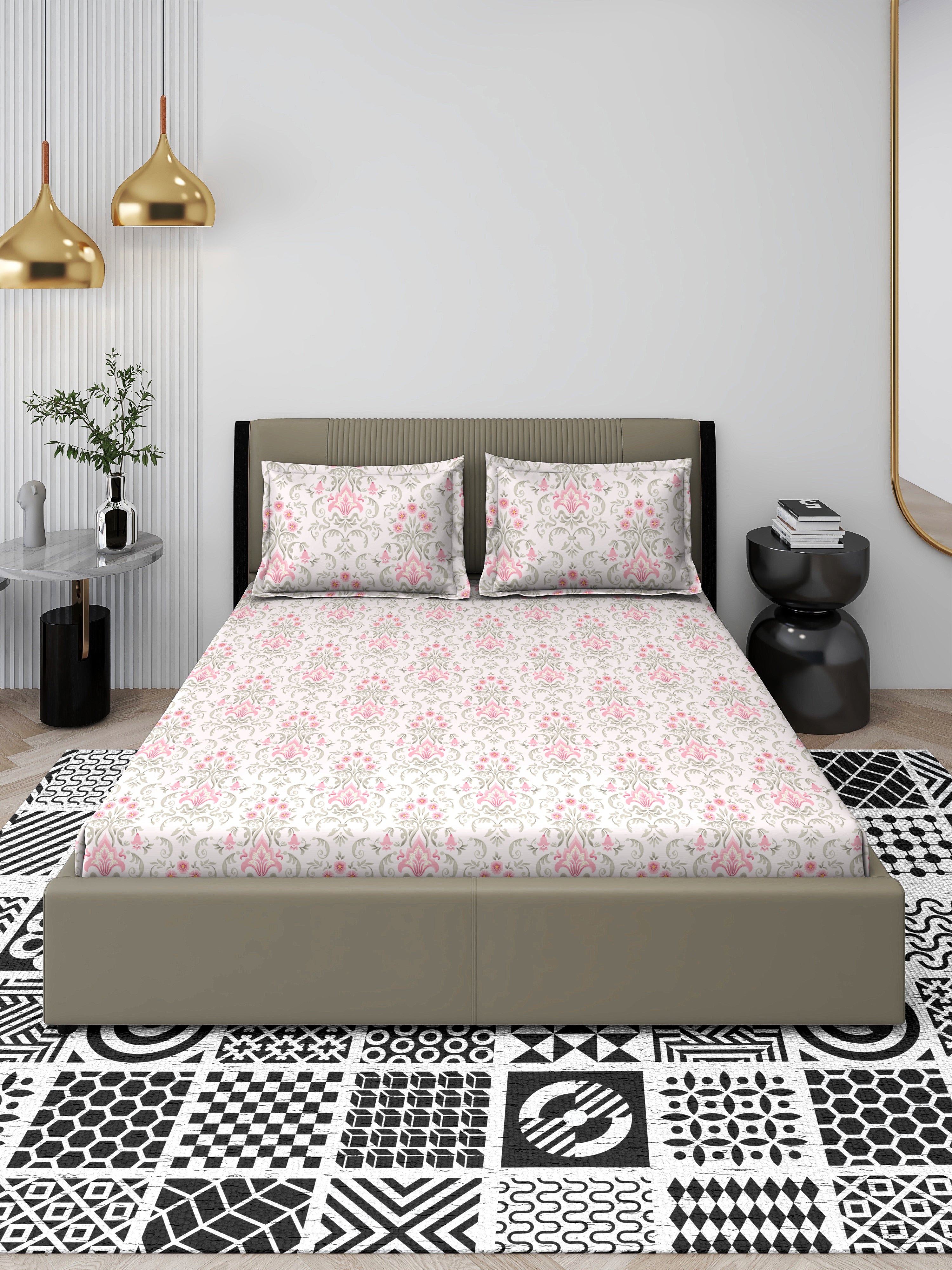 Blush Pink Floral Queen Bedsheet Set - Super-Soft